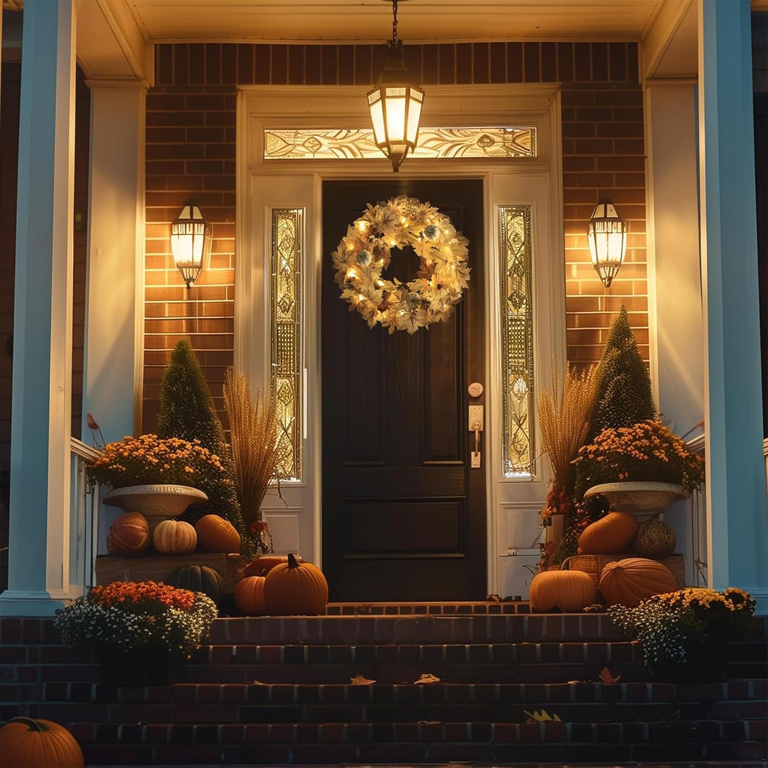 Realistic Fall Wreath with Timer Lights 22 Inch