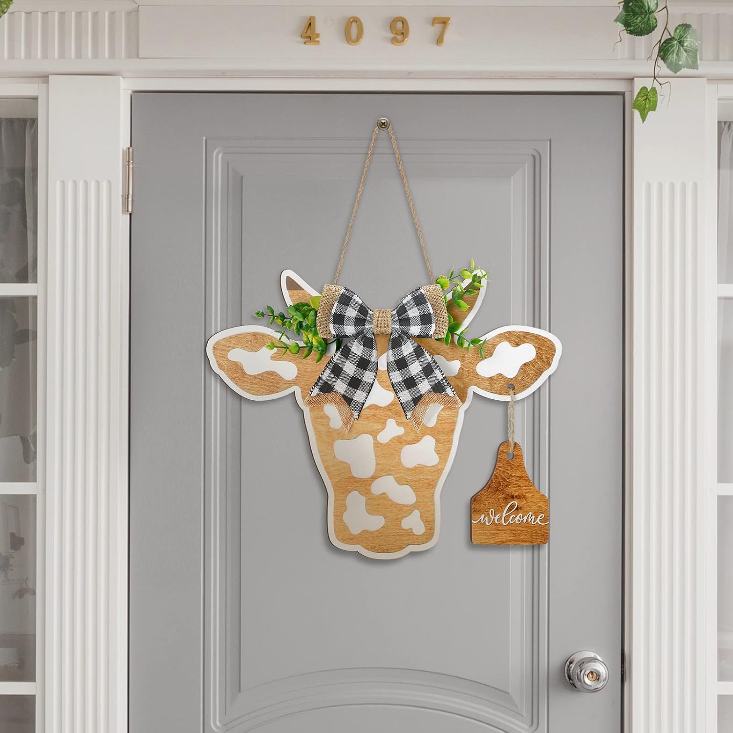 Cow Head Door Wreath Sign Farmhouse Welcome Decor