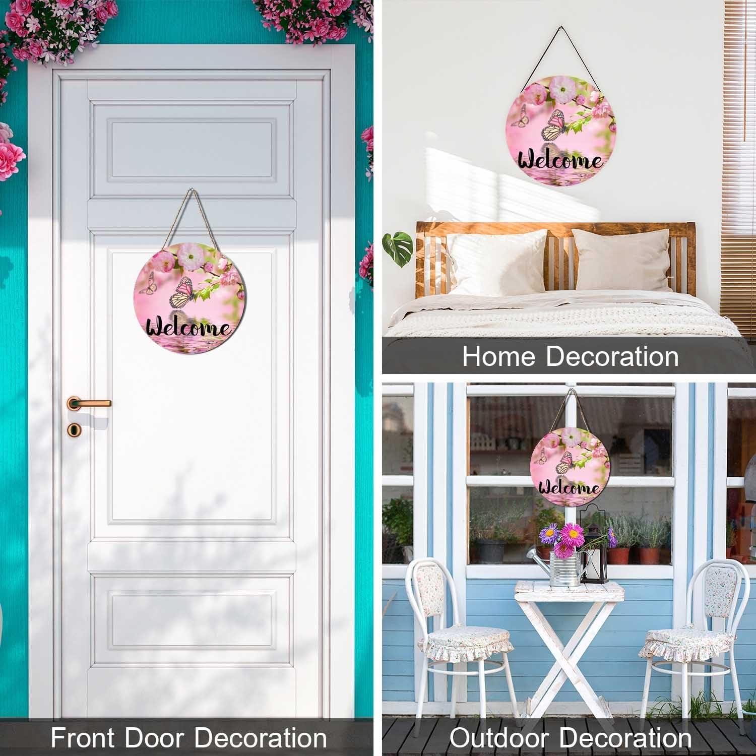 Welcome Butterfly Door Wreath Sign Front Door Decor