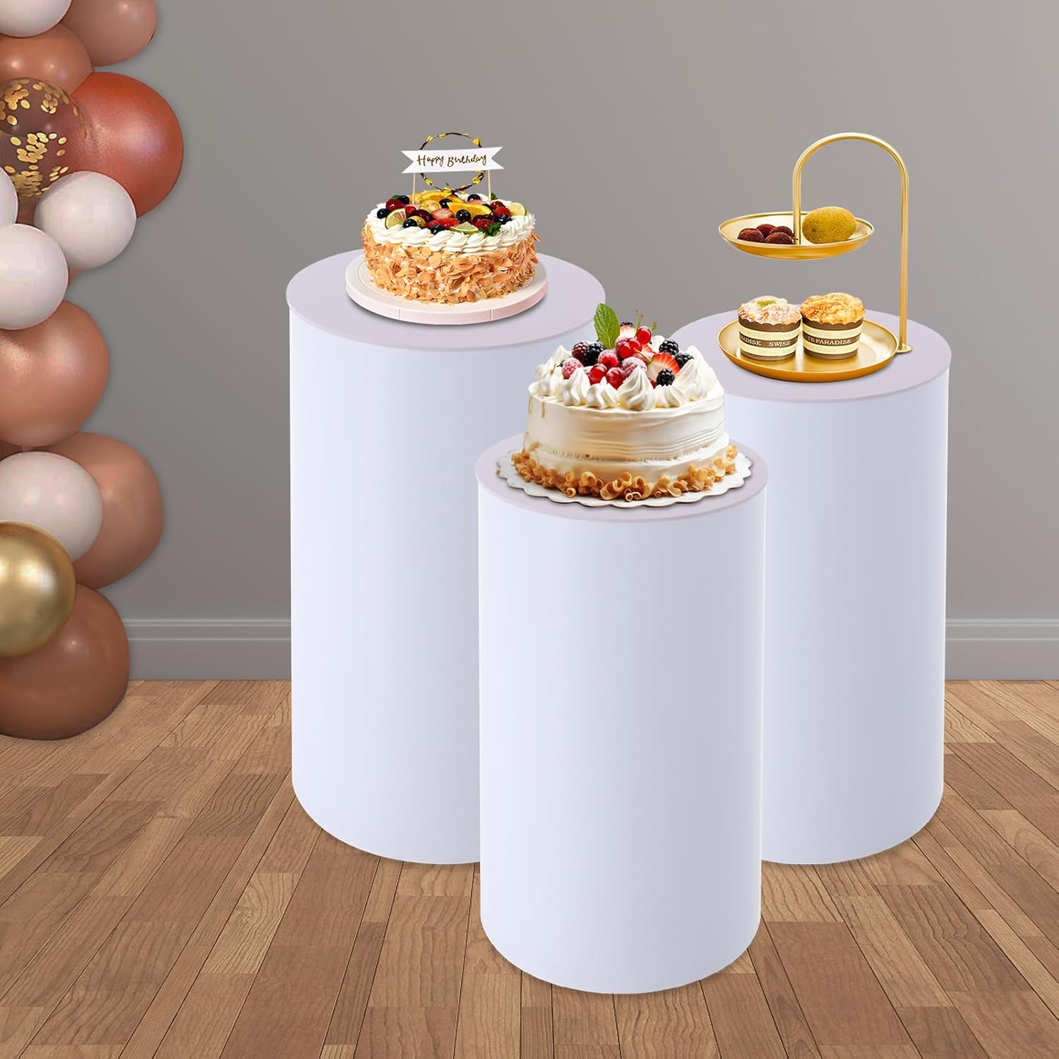 White Cylinder Pedestal Stand 3Pcs for Parties
