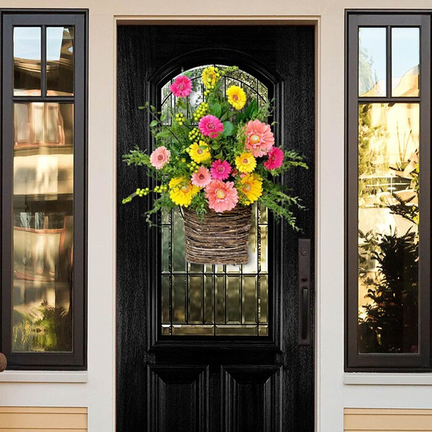 Cream Hydrangea Door Wreath with Basket and Rattan