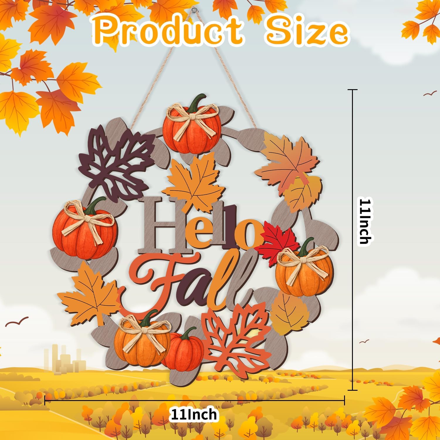 Aymolas Hello Fall Wreath Wooden Welcome Sign for Front Door
