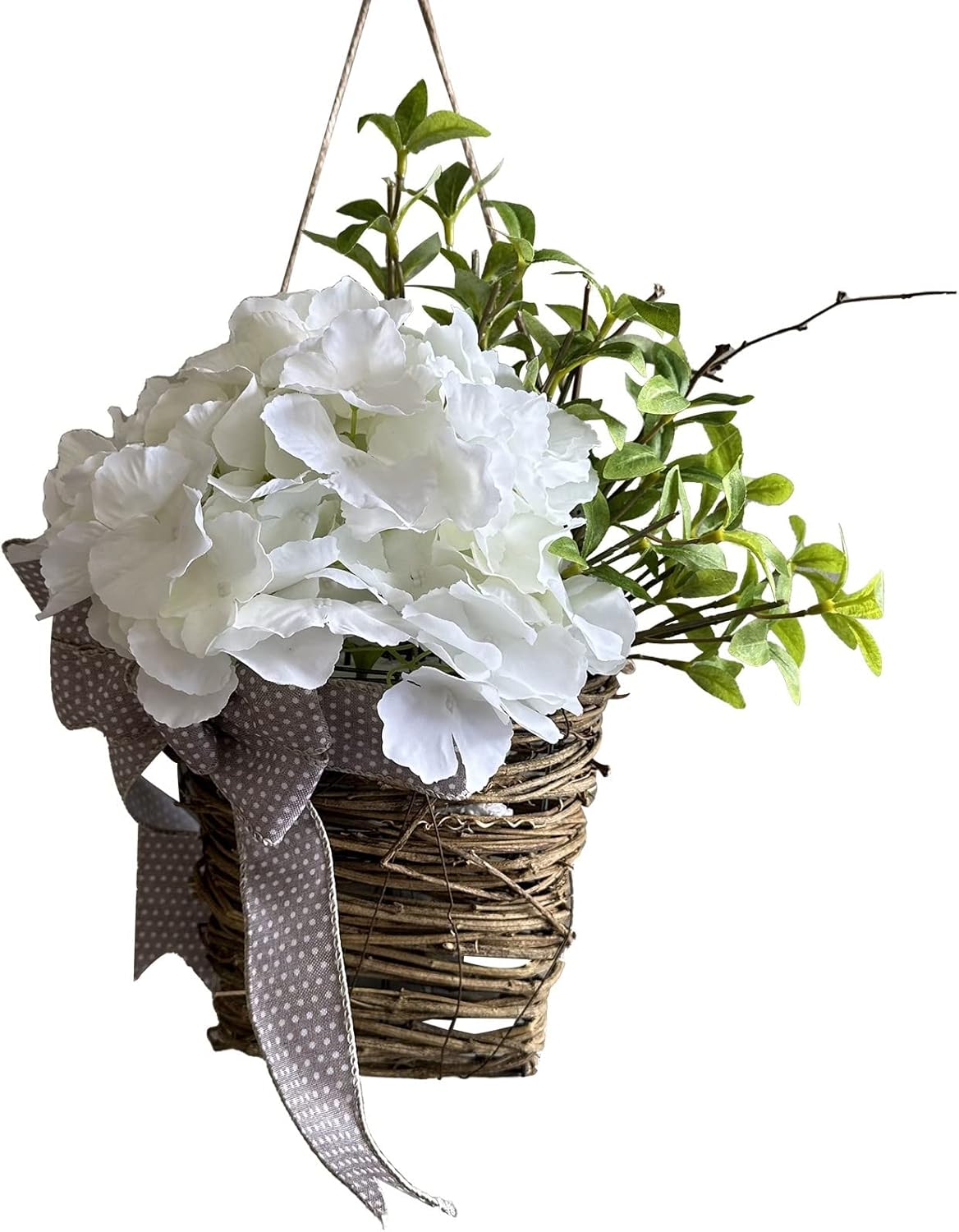 Cream Hydrangea Door Wreath Basket Spring Welcome Sign
