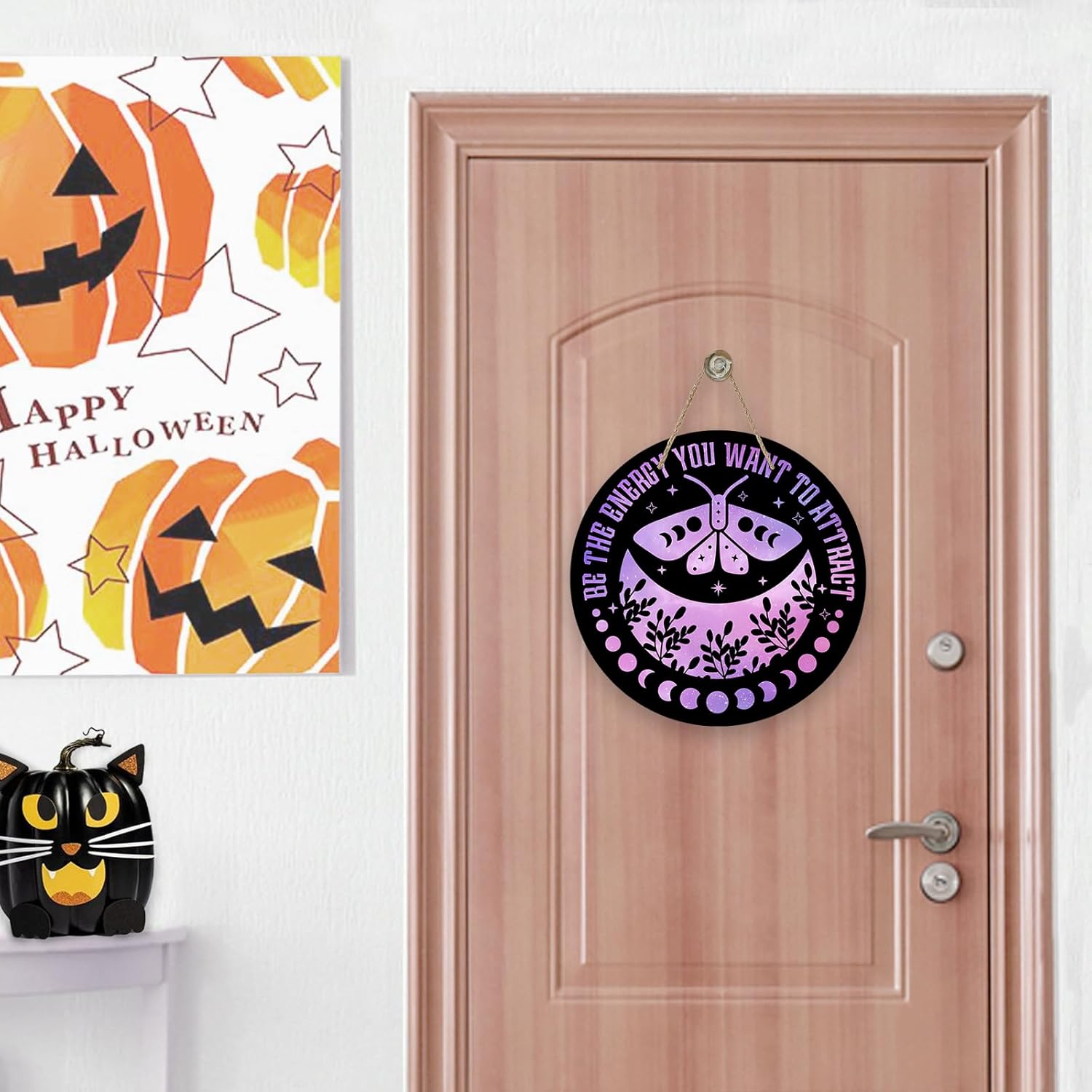 Deroro Purple Halloween Witch Moon Phase Door Sign