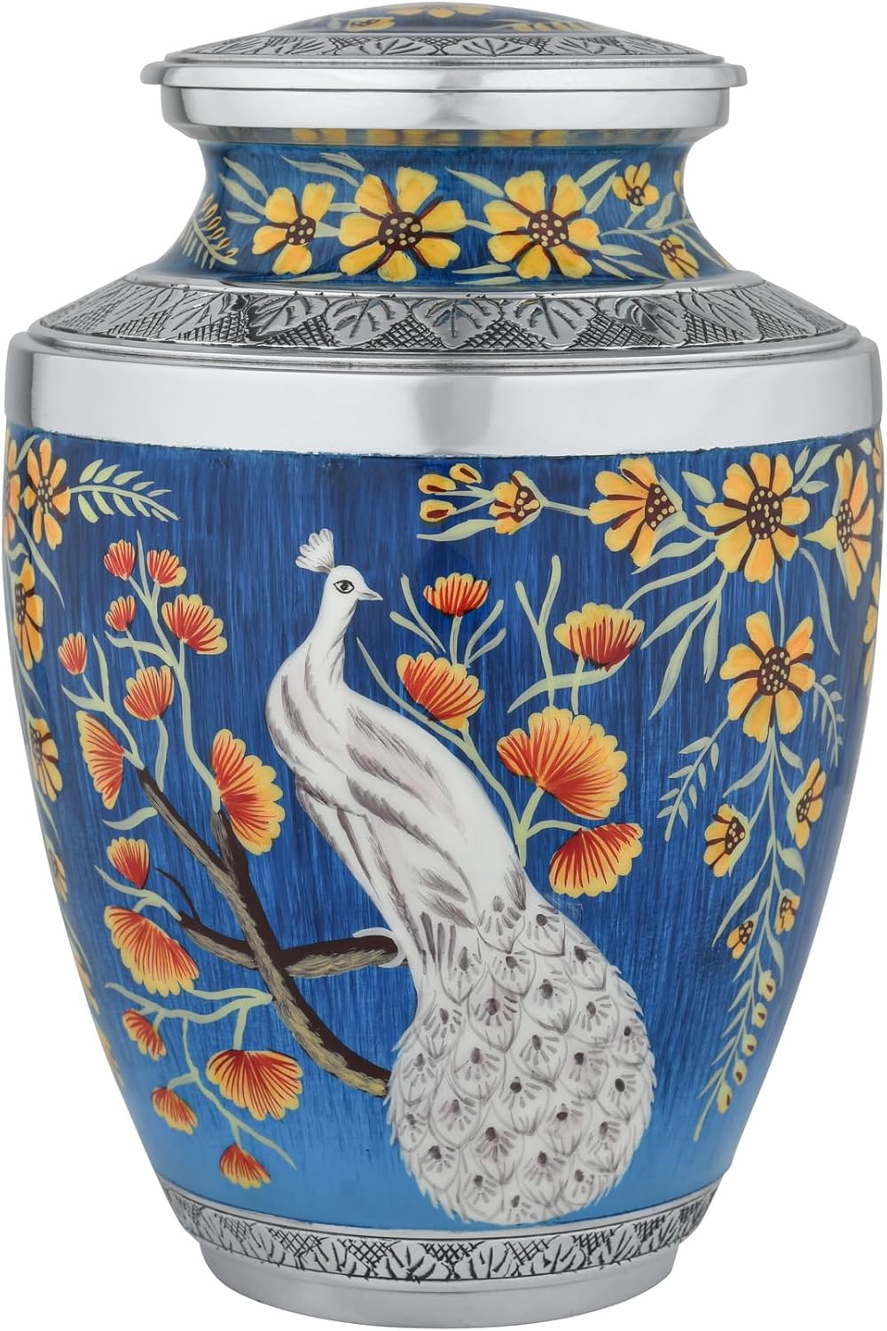Handpainted Peacock Cremation Urn for Adult Male