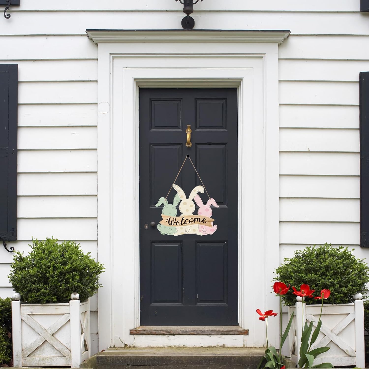 Easter Door Sign with Cute Bunny Welcome Decor