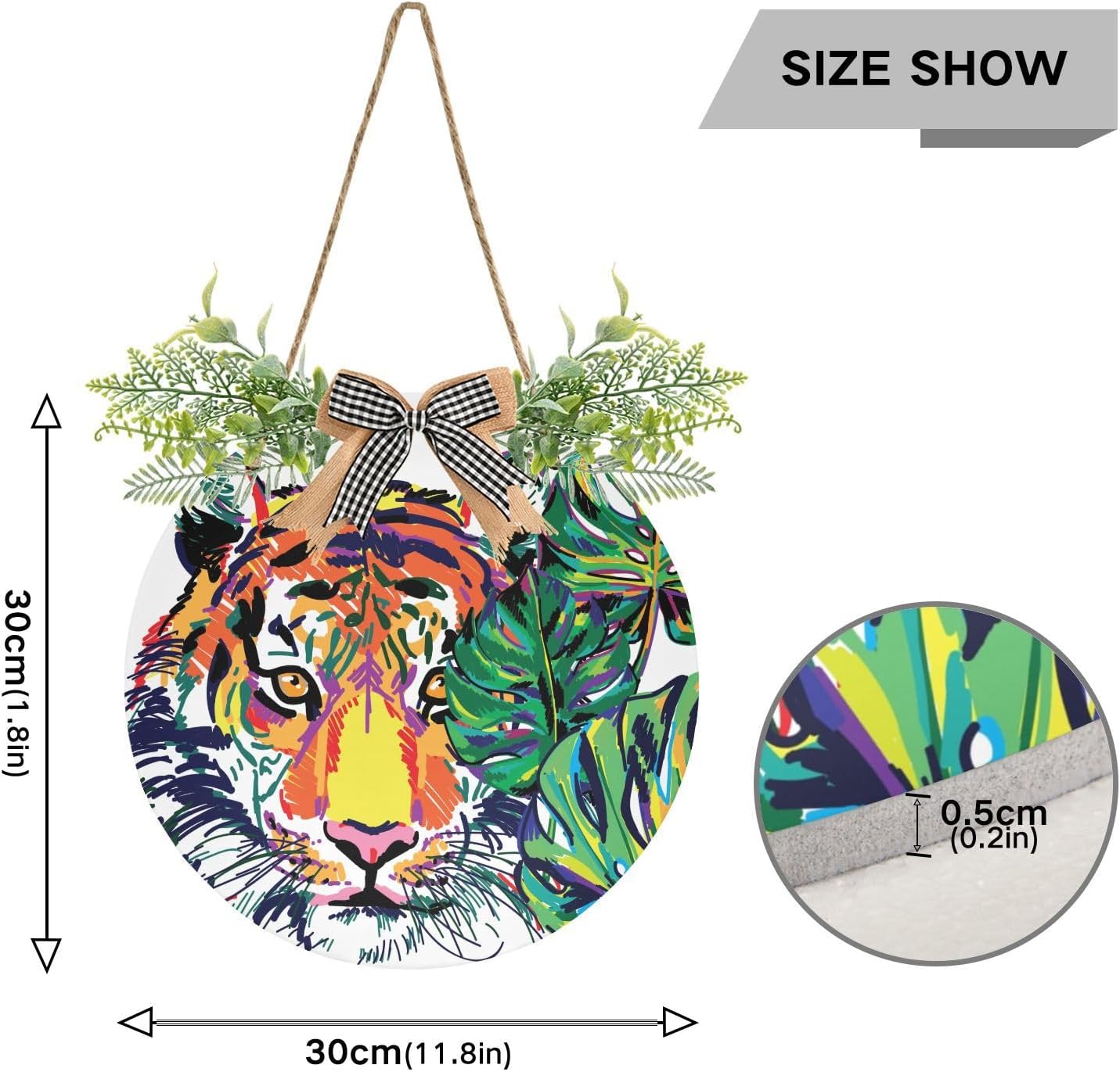 Exnundod Welcome Door Sign Tiger Jungle Wreath