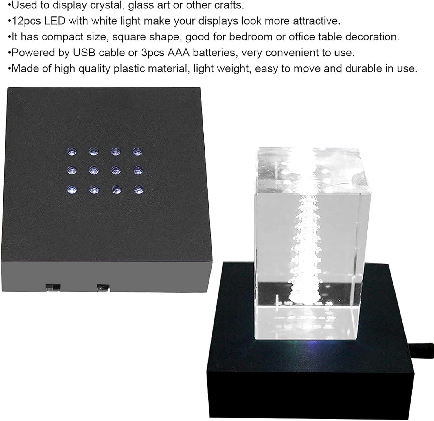 12 LED White Light Stand Base Mirror Display Pedestal Black