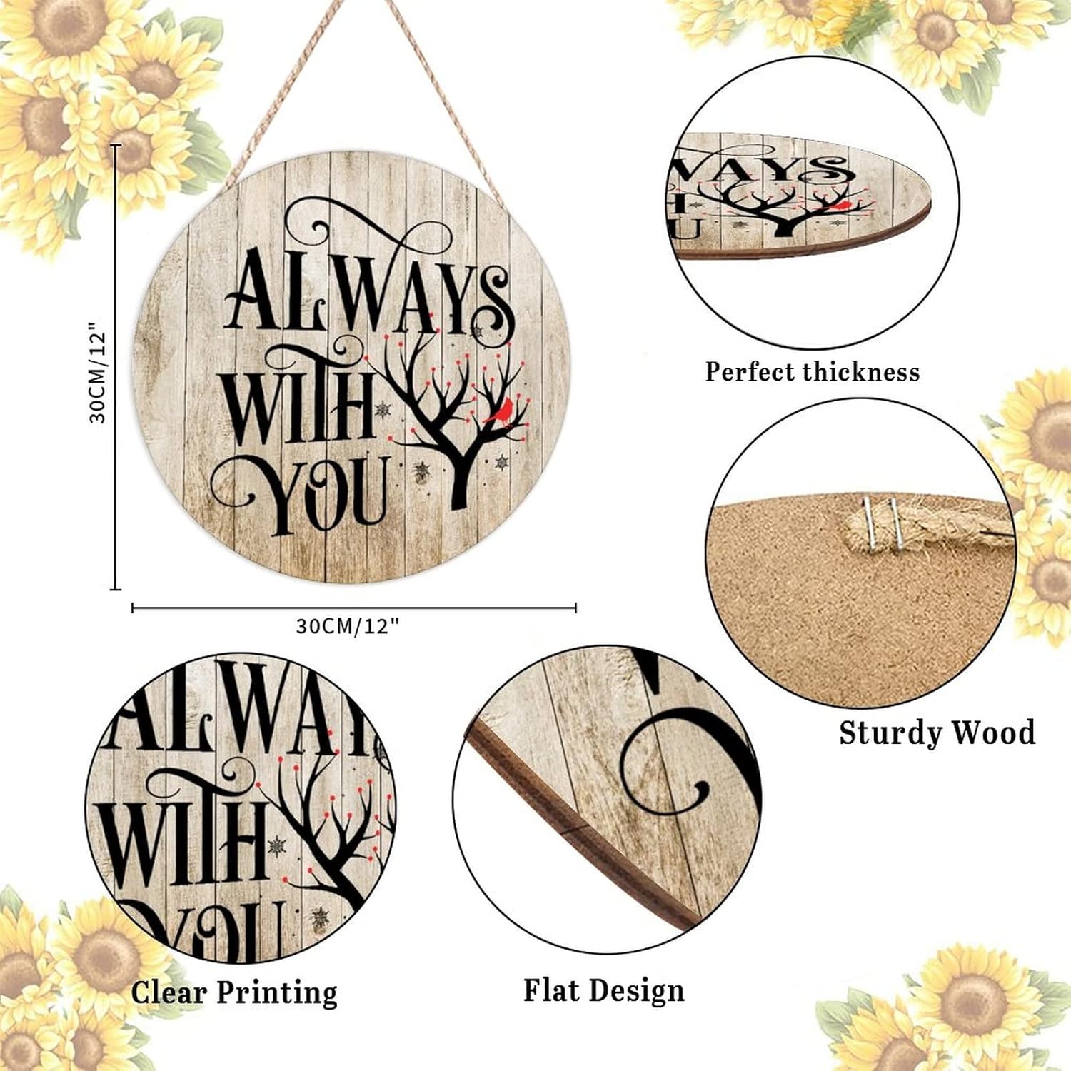 Farmhouse Front Door Hanger with Red Birds Quote Wood Sign 12x12