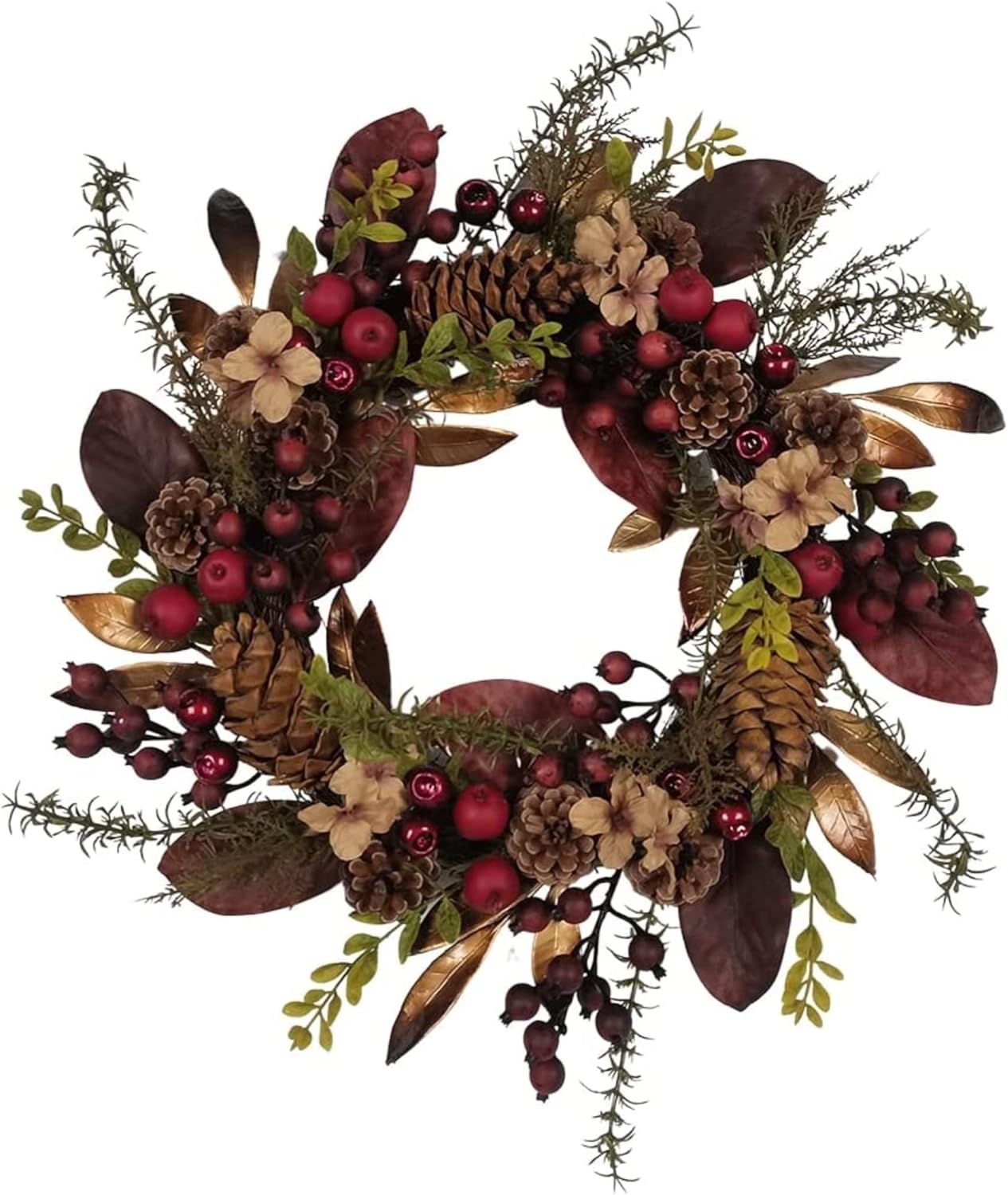 Kurt Adler Artificial Berries and Pinecones Rattan Wreath 20in