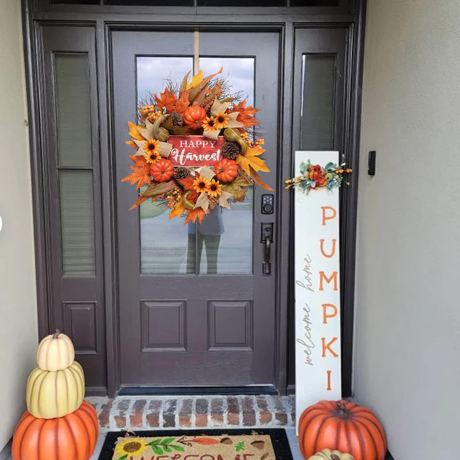 20 Inch Autumn Door Wreath with Burlap and Maple Leaves