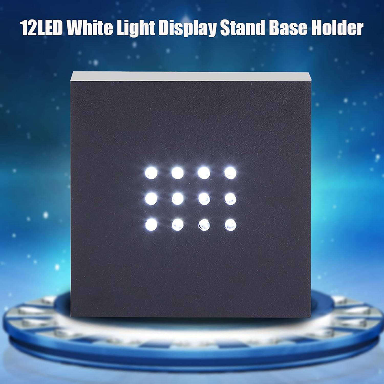 12 LED White Light Stand Base Mirror Display Pedestal Black