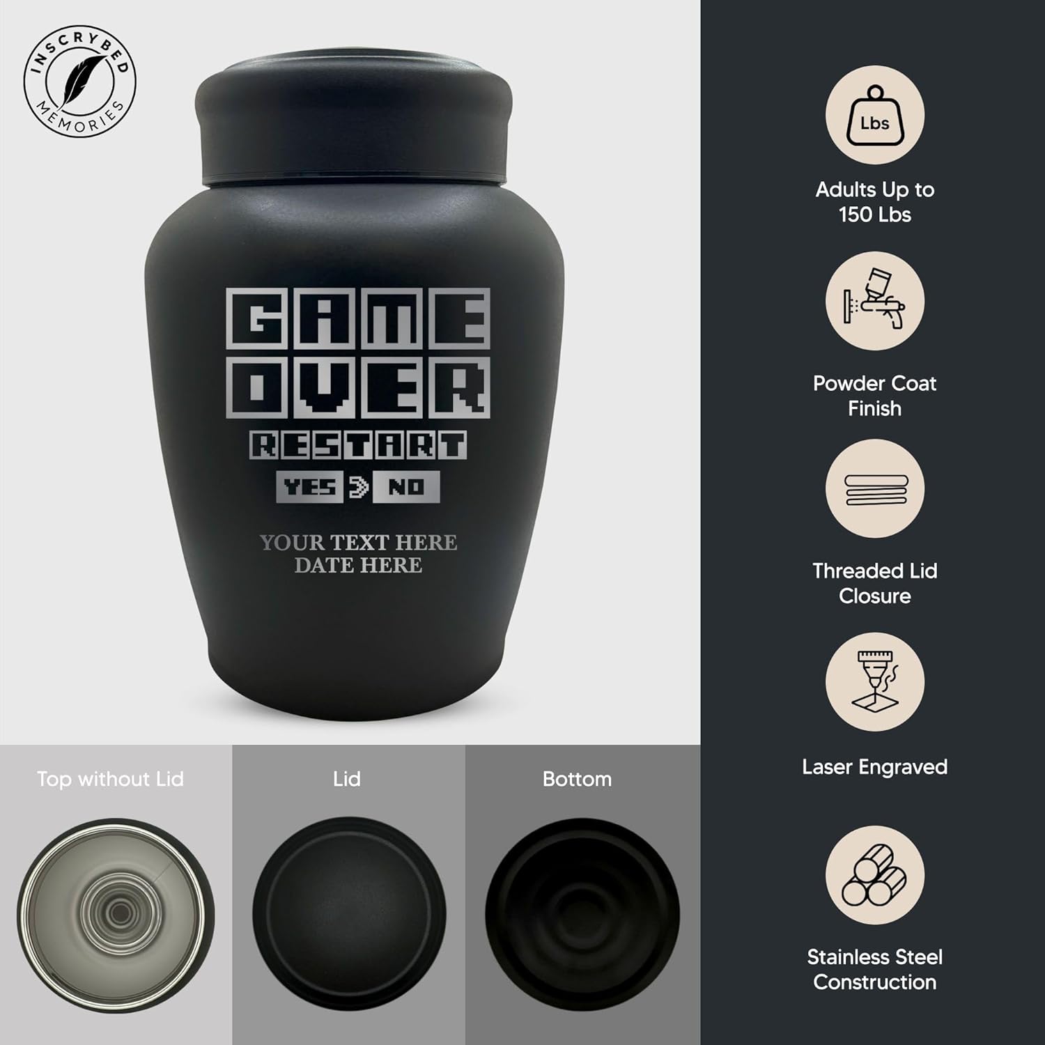 Personalized Gaming Cremation Urn with Name and Funny Design