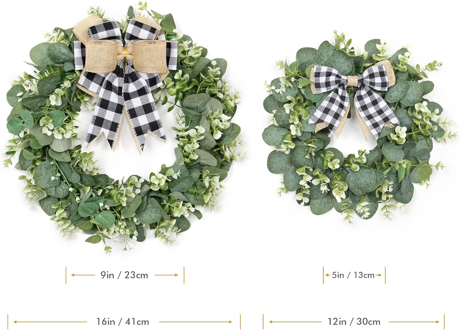 Dremisland Buffalo Plaid Wreath 16 Inch Artificial Eucalyptus Wreath with Plaid Bow