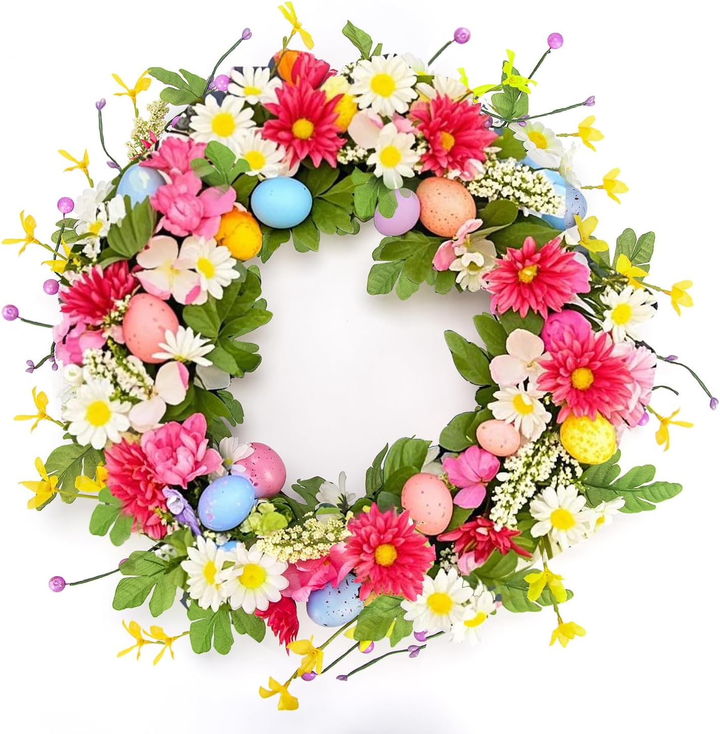 18 Inch Artificial Spring Door Wreath with Eggs and Flowers
