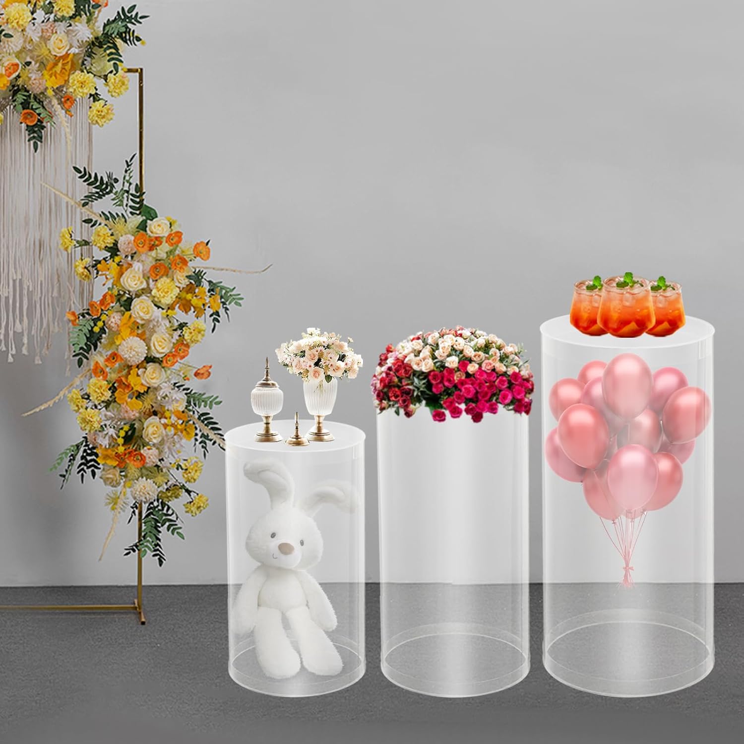 LOYALHEARTDY 3Pcs Clear Cylinder Pedestal Stand