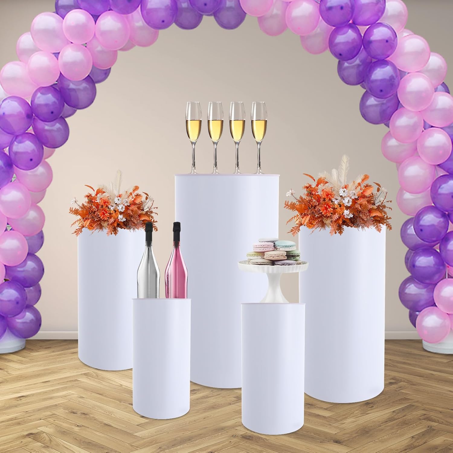 5pcs White Cylinder Display Pedestal Stand for Parties