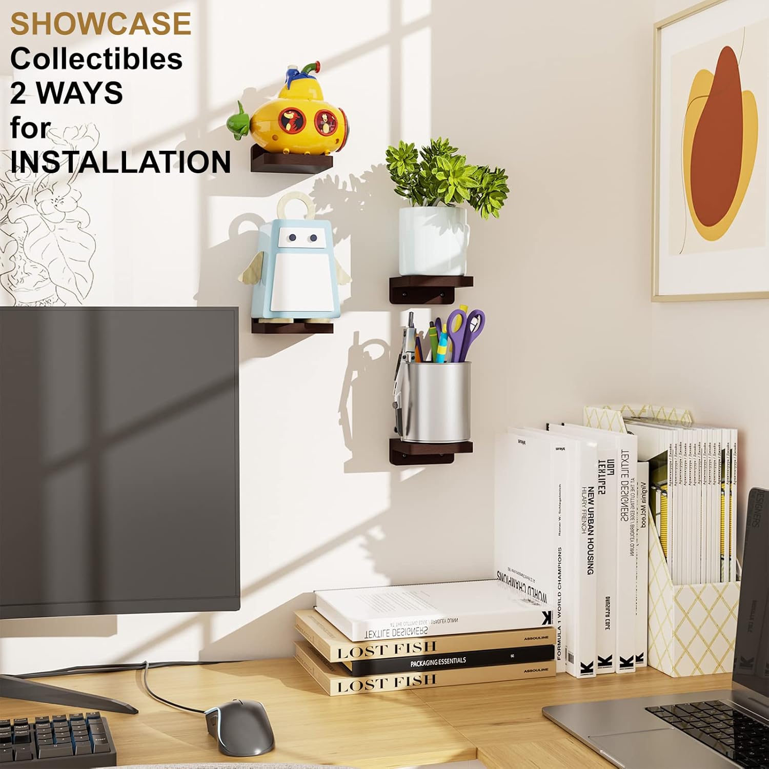 SRIWATANA 4-Pack Mini Floating Shelves for Home Decor
