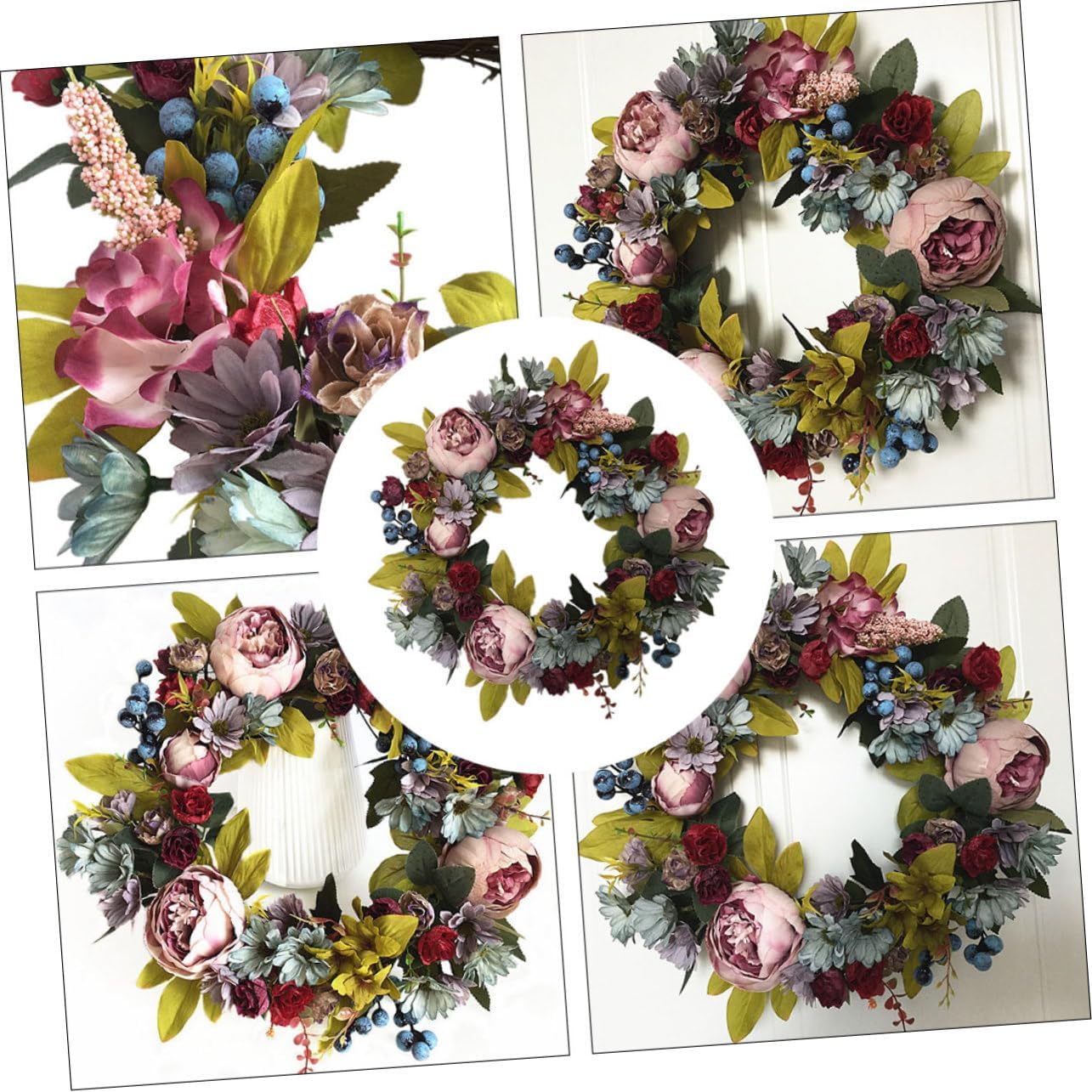 VALICLUD Artificial Peony Garland Rattan Wreath for Wedding and Door