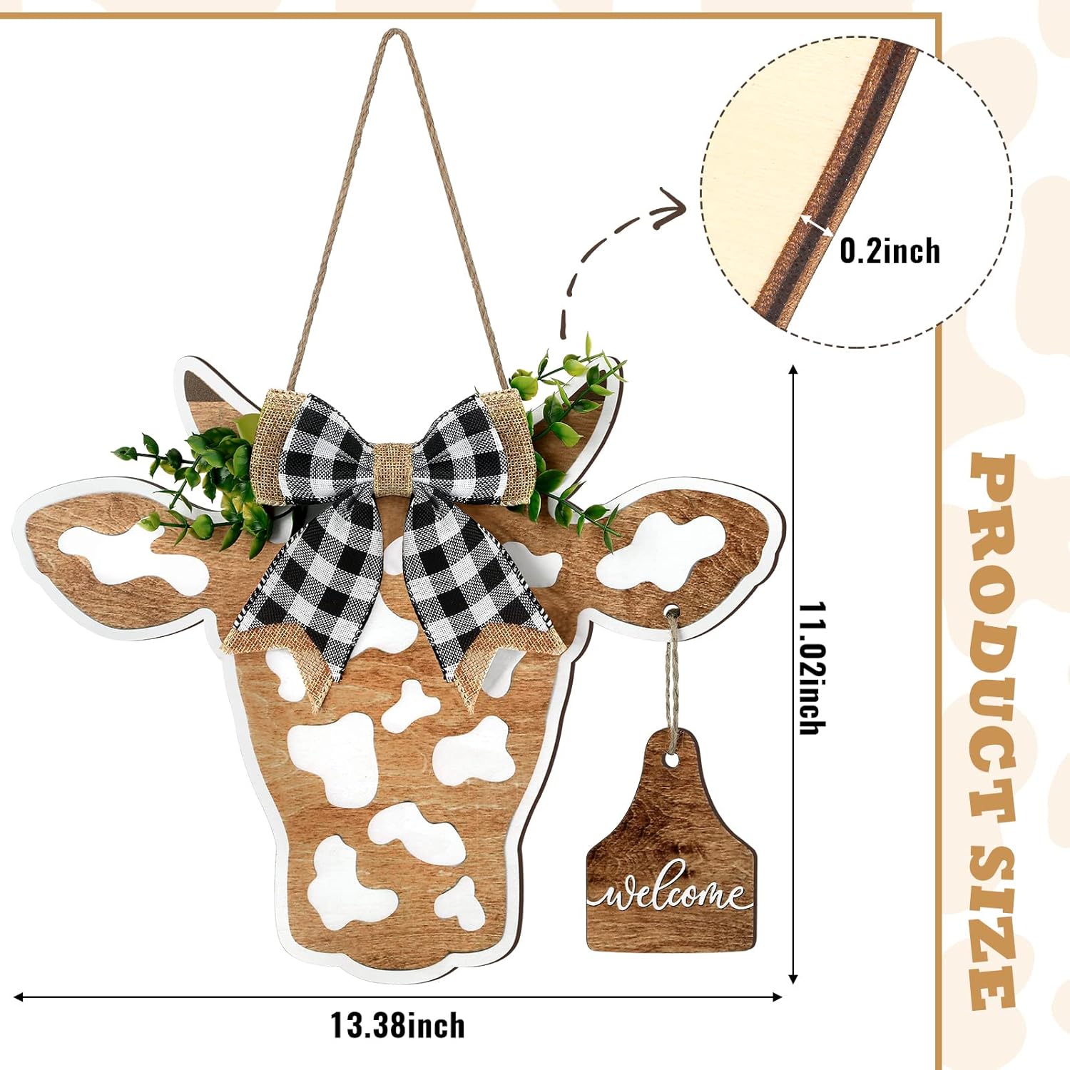 Cow Head Door Wreath Sign Farmhouse Welcome Decor