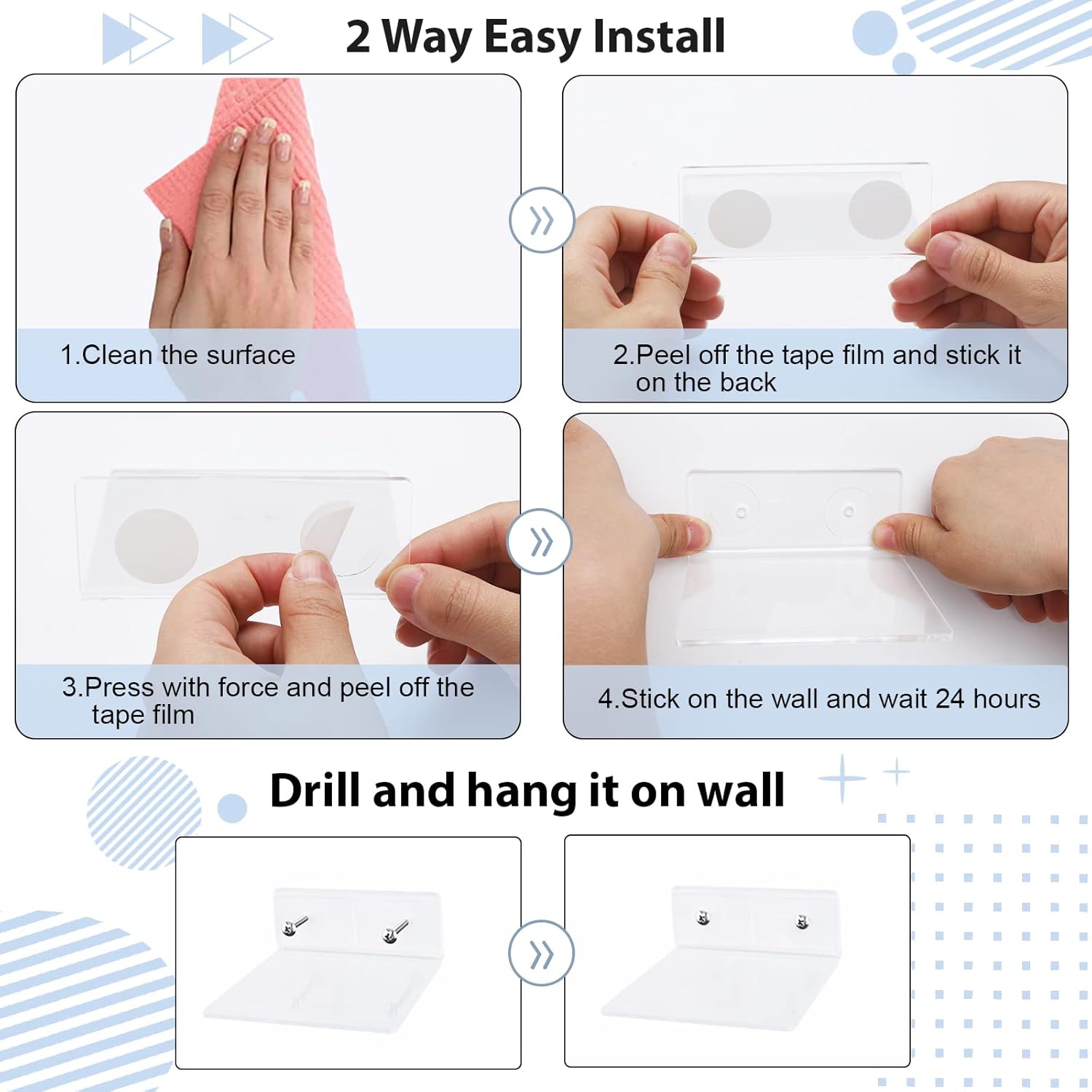6 Pack Small Acrylic Floating Shelves for Wall Display