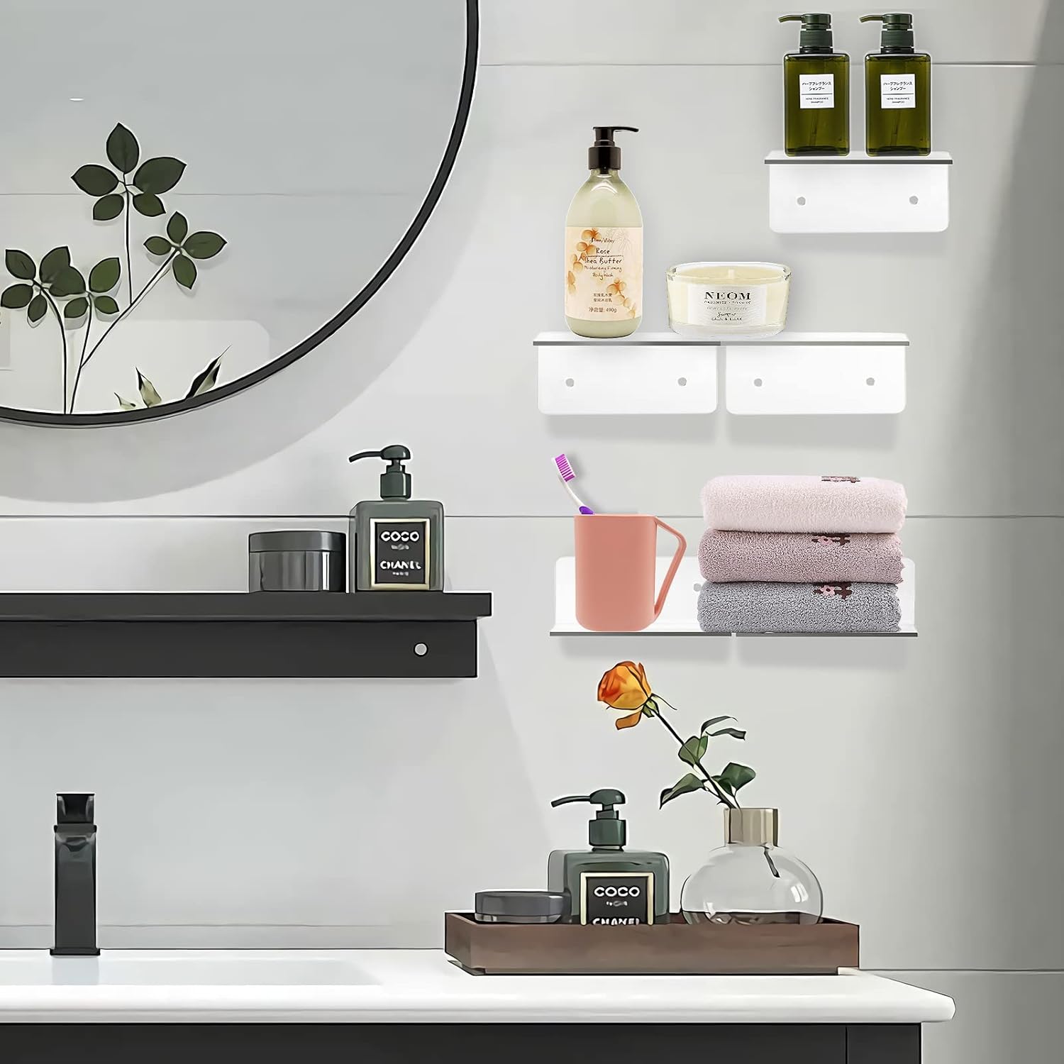 6 Pack Small Acrylic Floating Shelves for Wall Display
