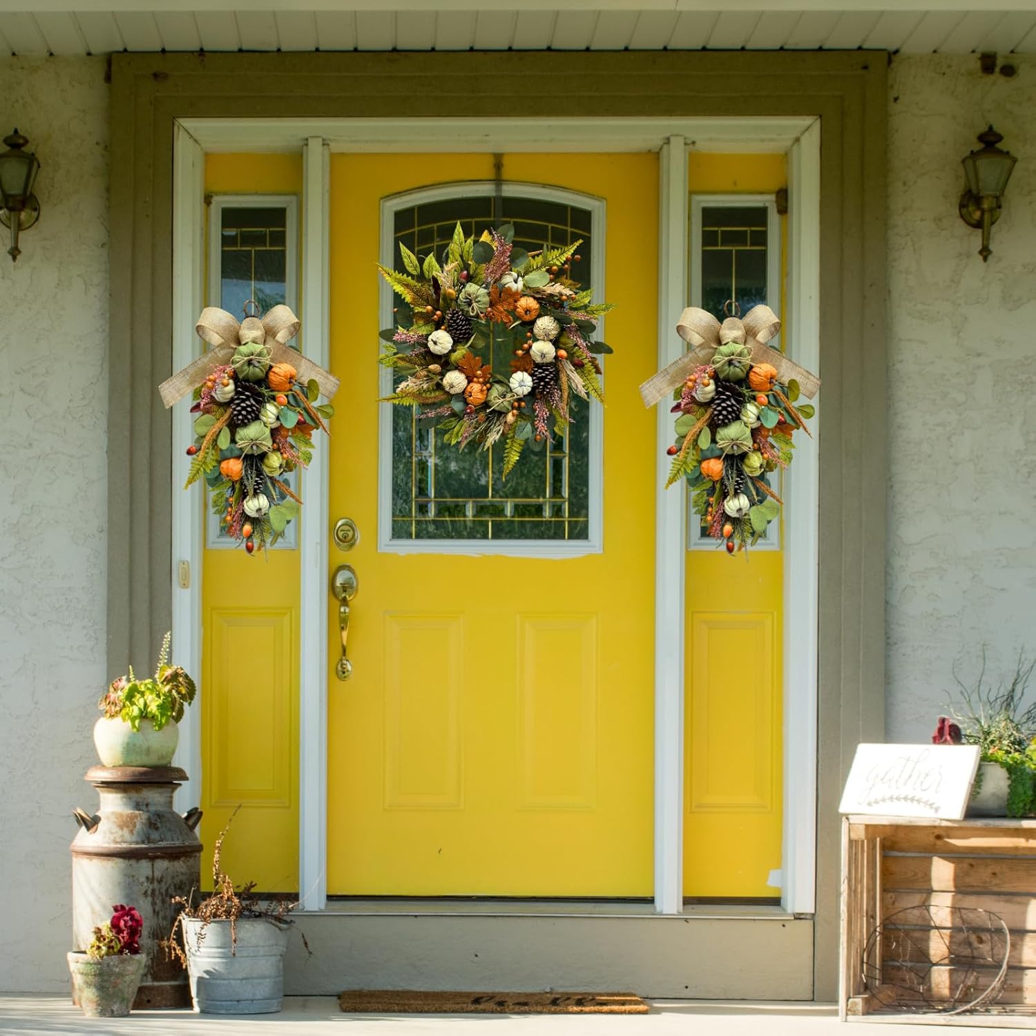 Harvest Teardrop Fall Wreath Decor with Pumpkins and Leaves