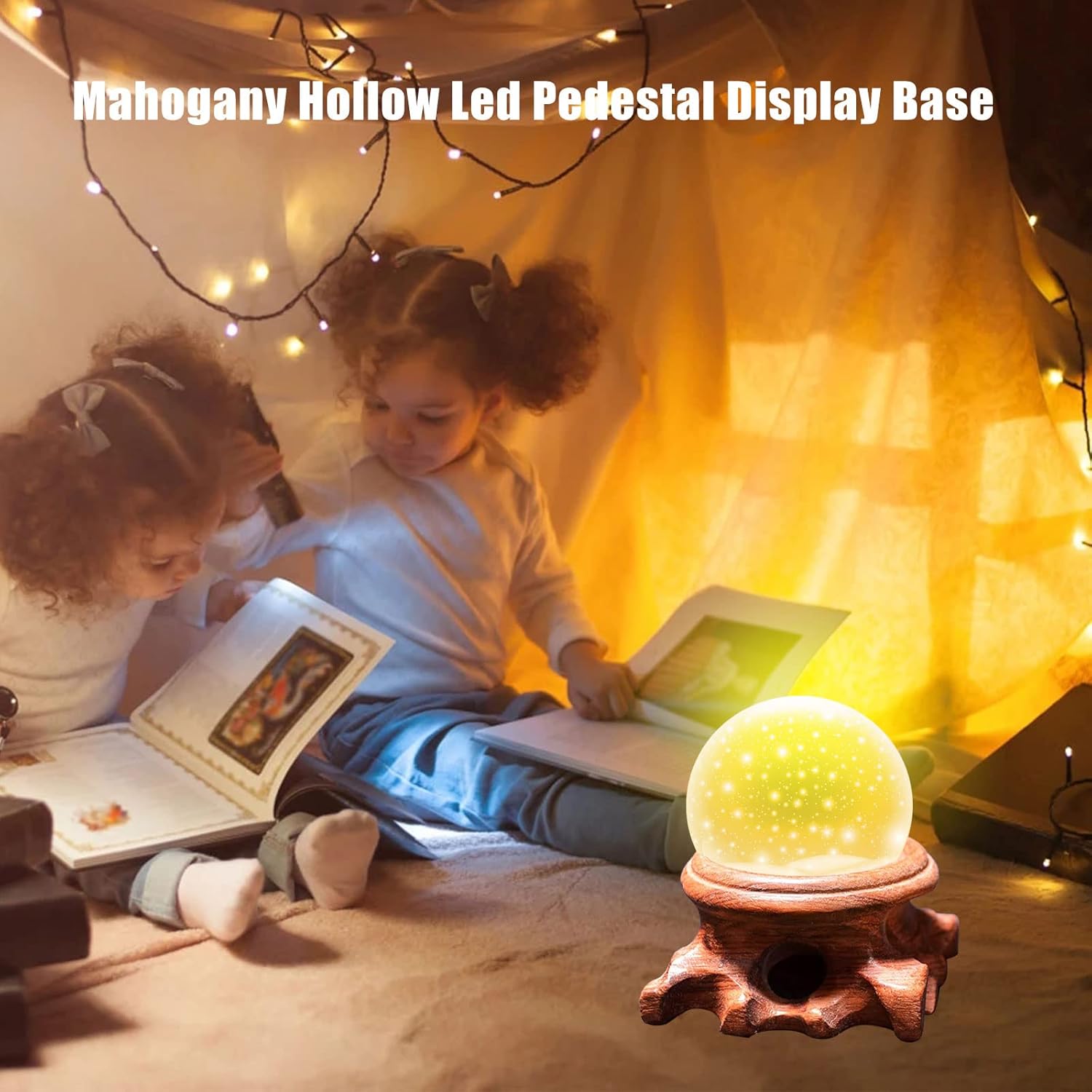JOJOCY 2Pcs LED Round Wooden Display Base Stand