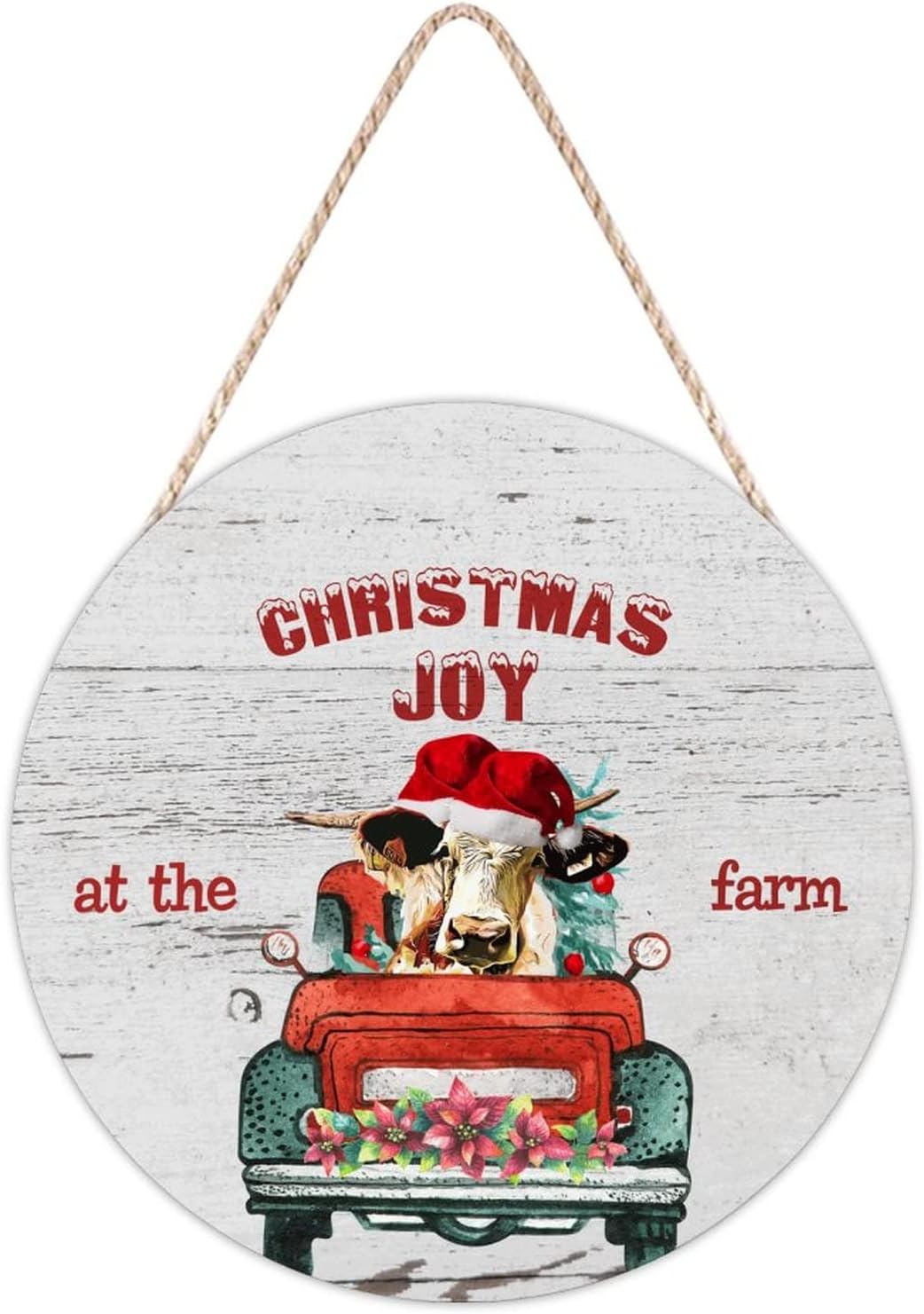 Farmhouse Door Hanger with Santa Cow Holiday Sign