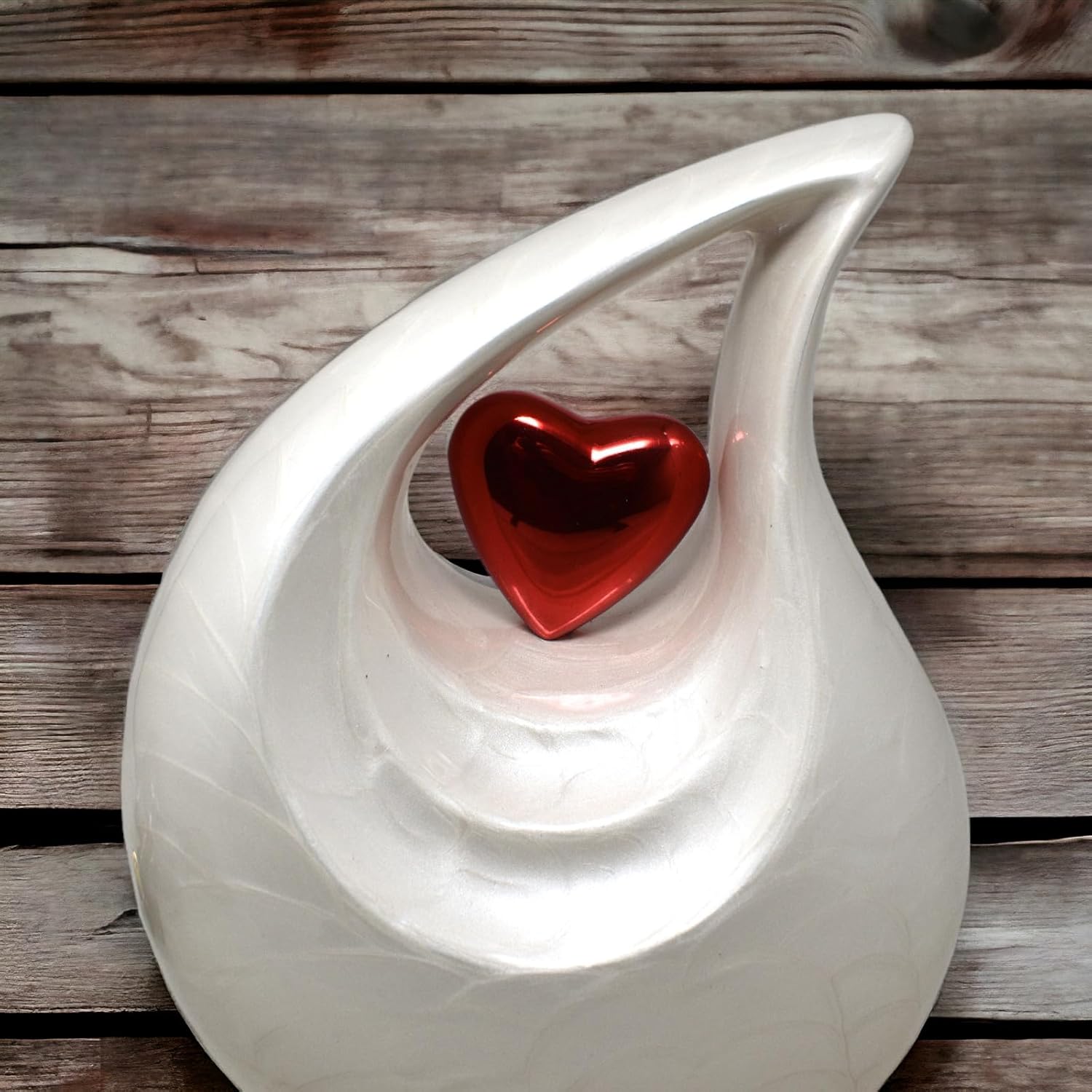 Pearl White Teardrop Cremation Urn with Heart Design