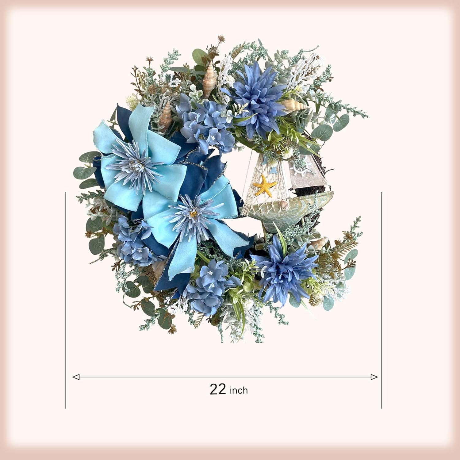 Summer Seaside Blue Floral Wreath with Bowknot