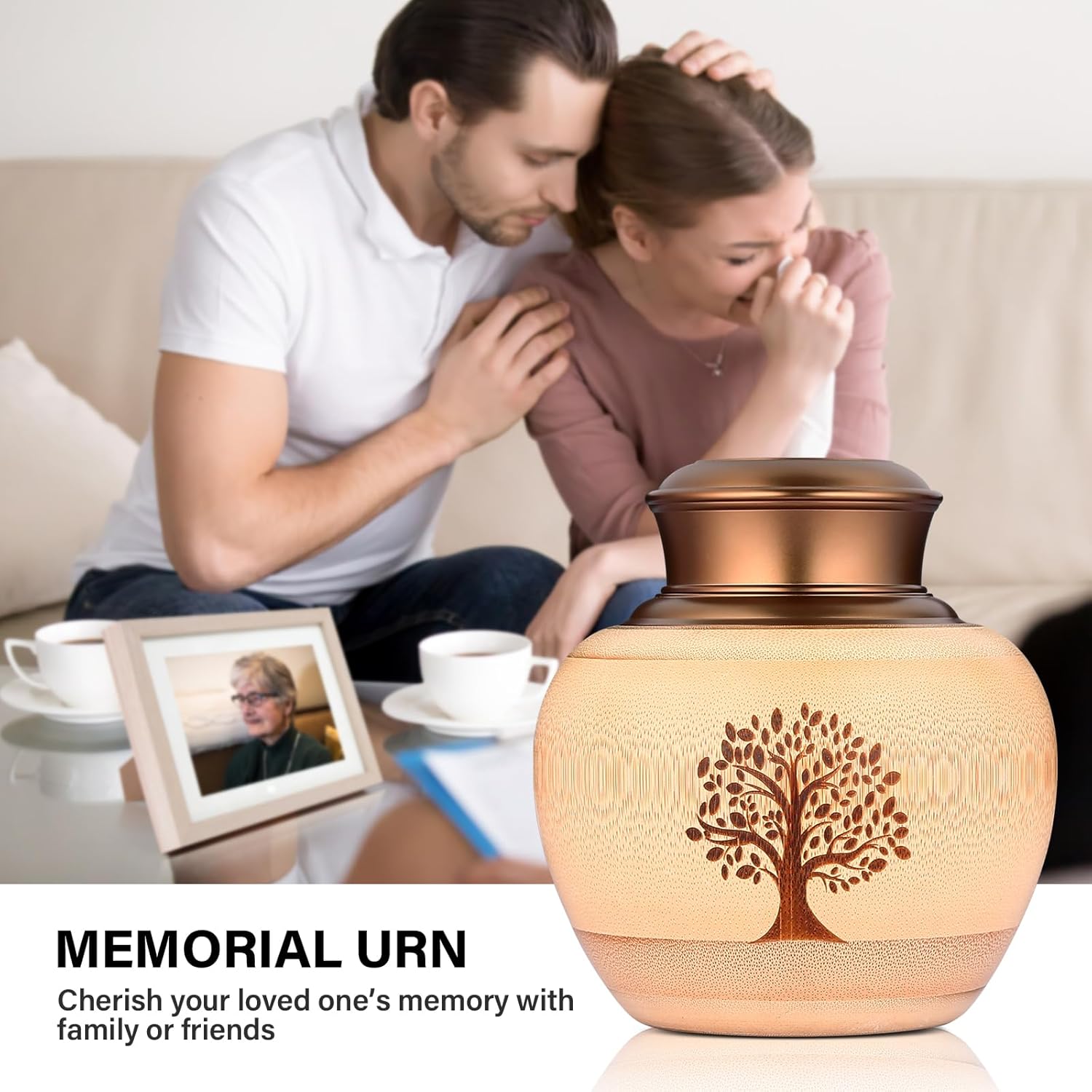 Elegant Bamboo Urn for Human Ashes Medium Capacity