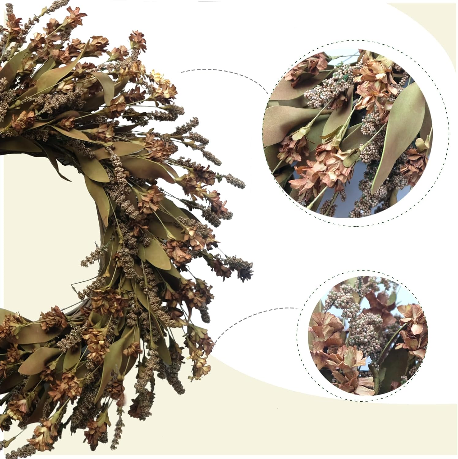 TEMPUS 20 Inch Artificial Coffee-Colored Fall Wreath