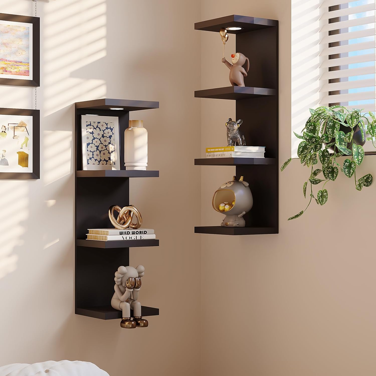 4 Tier Floating Wall Shelf with LED Light