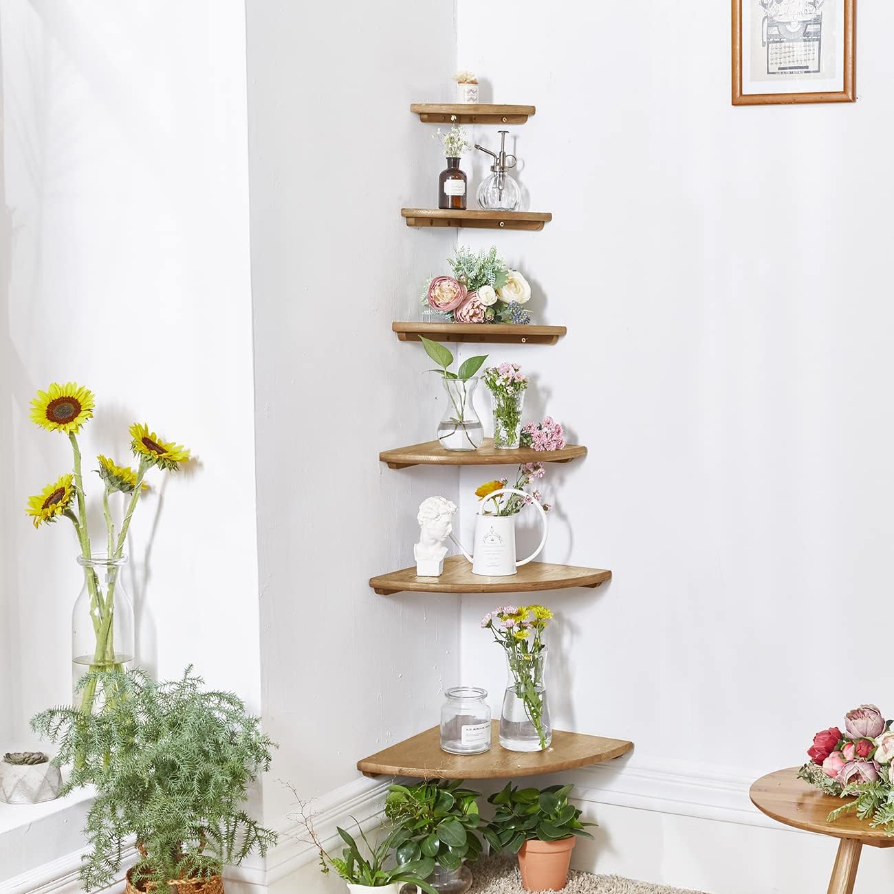 Conamily 7 Inch Solid Oak Floating Corner Shelf