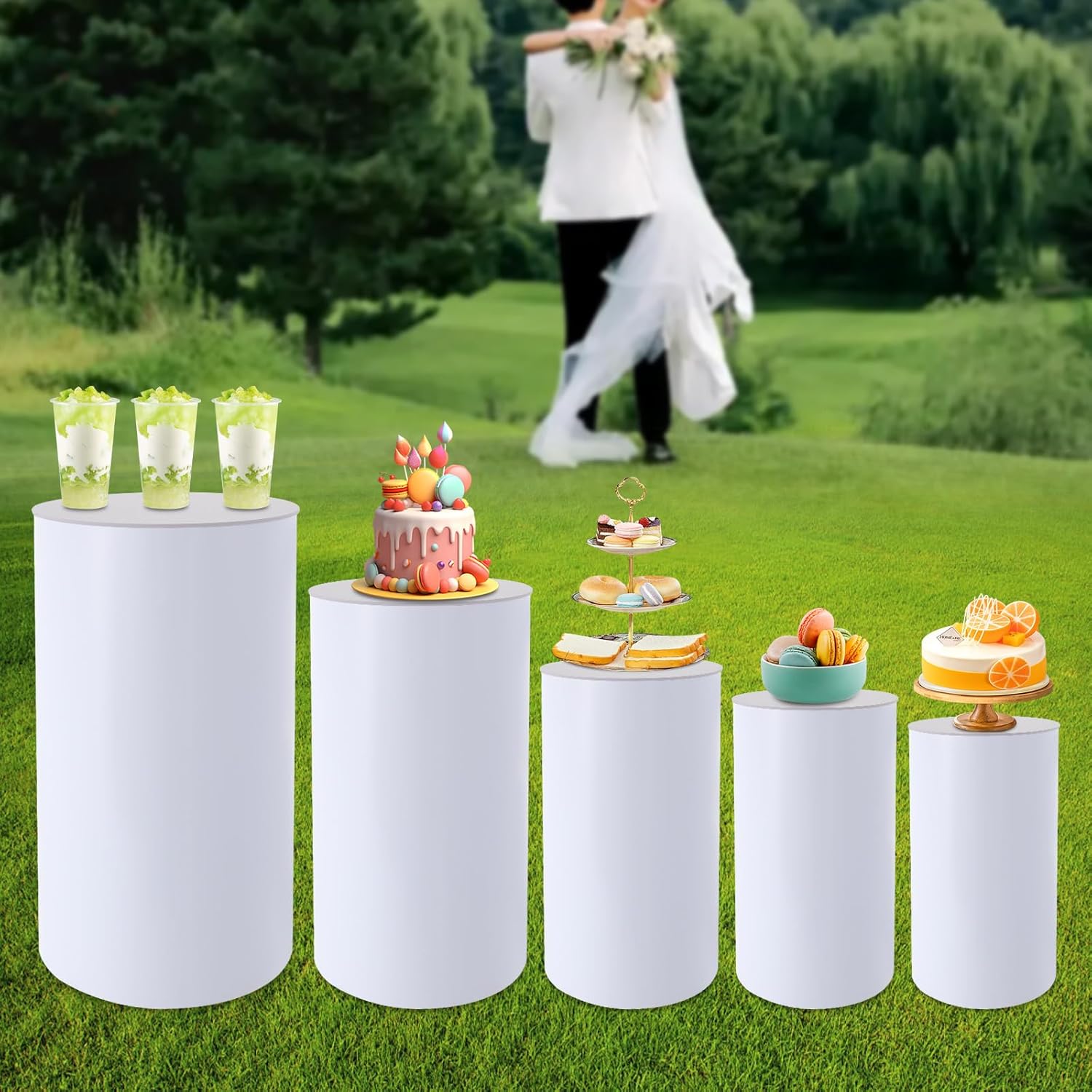 5pcs White Cylinder Display Pedestal Stand for Parties