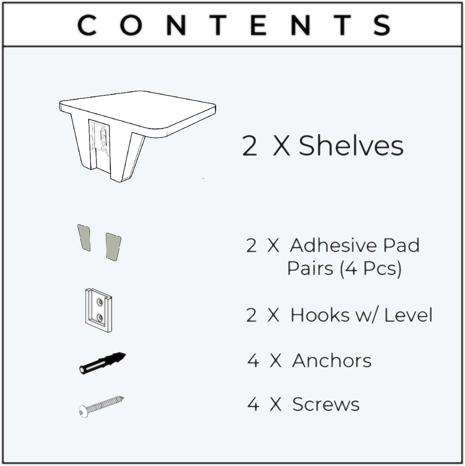 White Floating Shelf Set of 2 No Drill Wall Mount