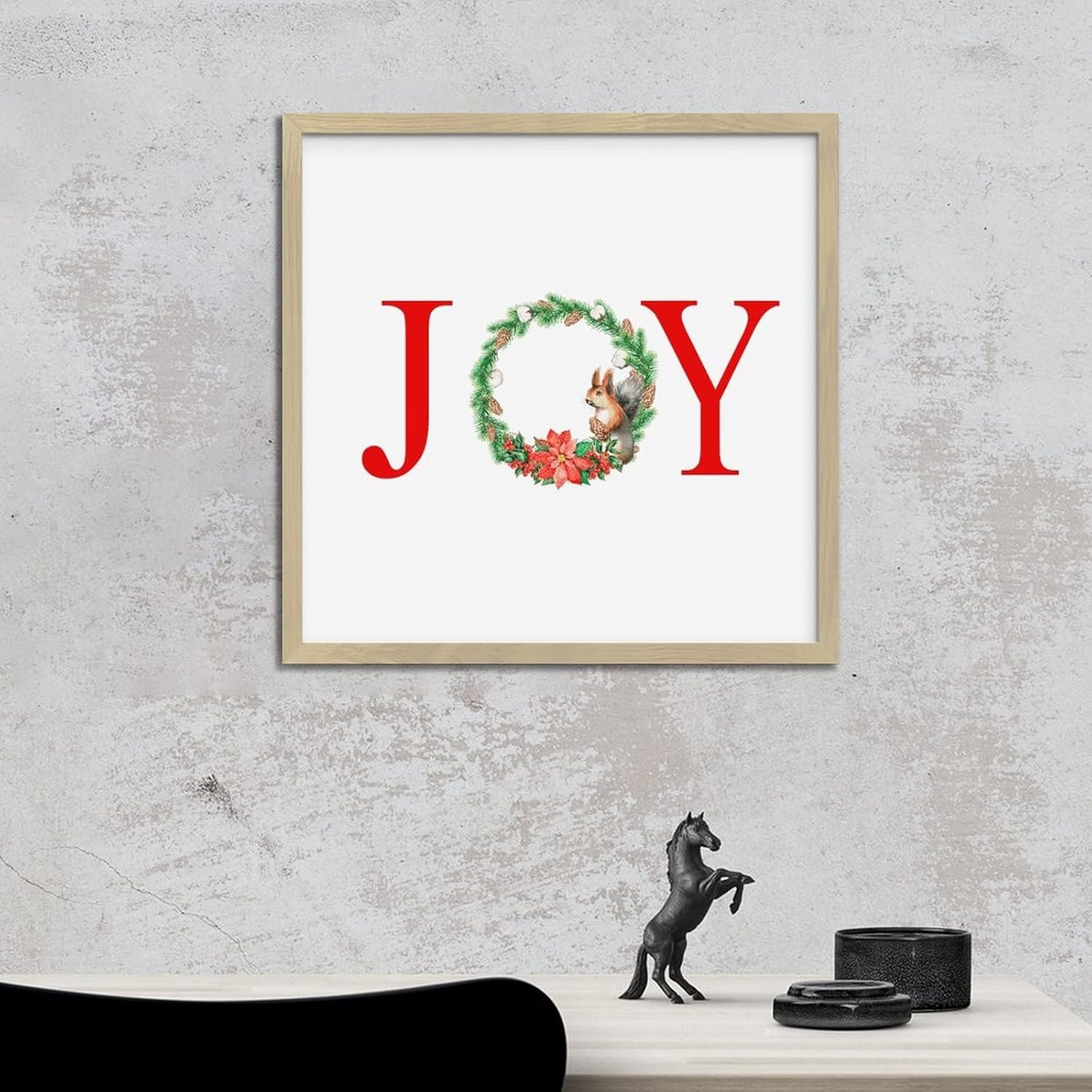 Joy Christmas Door Wreath Framed Sign 12x12in