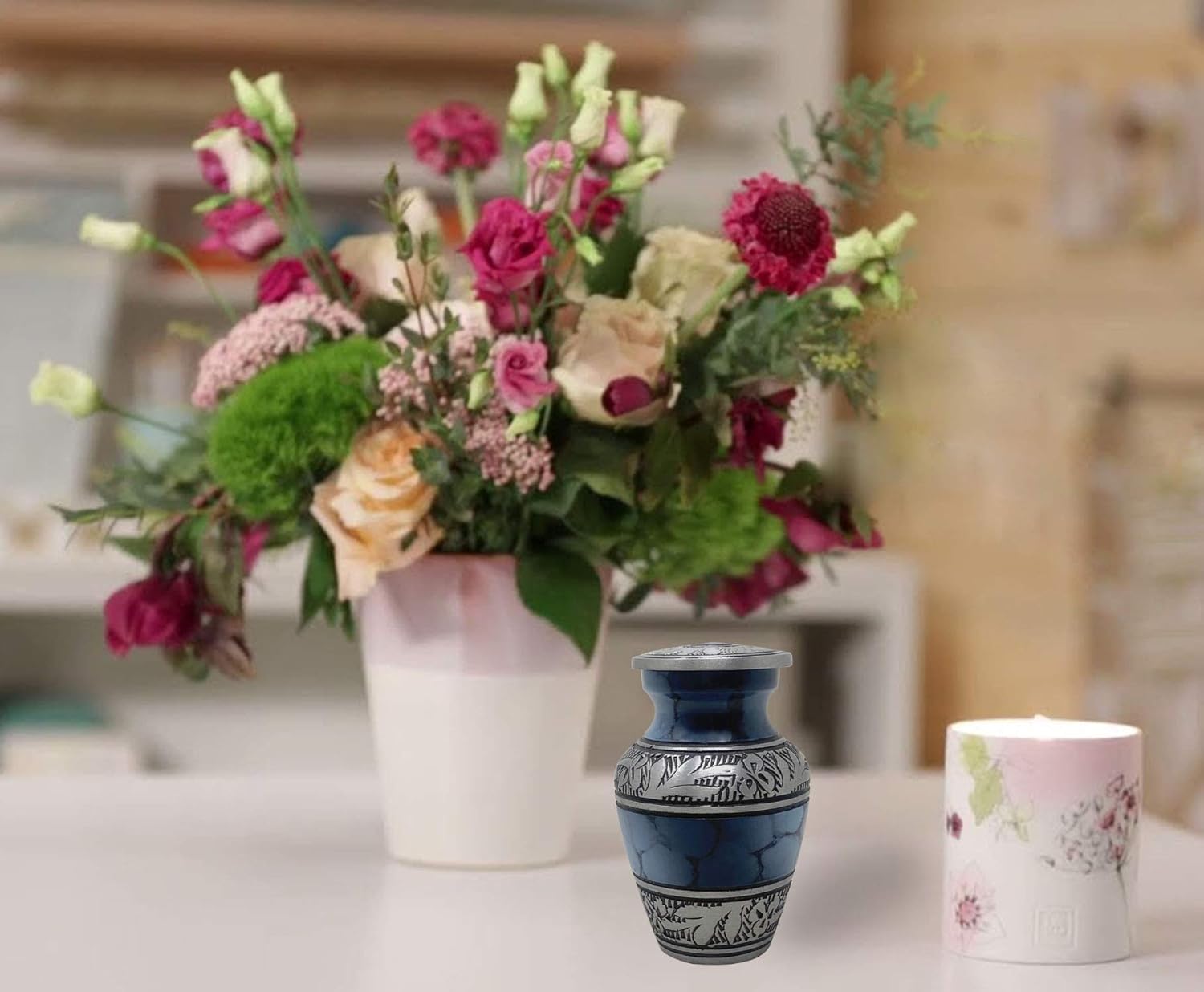 Elite Cloud Blue and Silver Cremation Urn for Human Ashes
