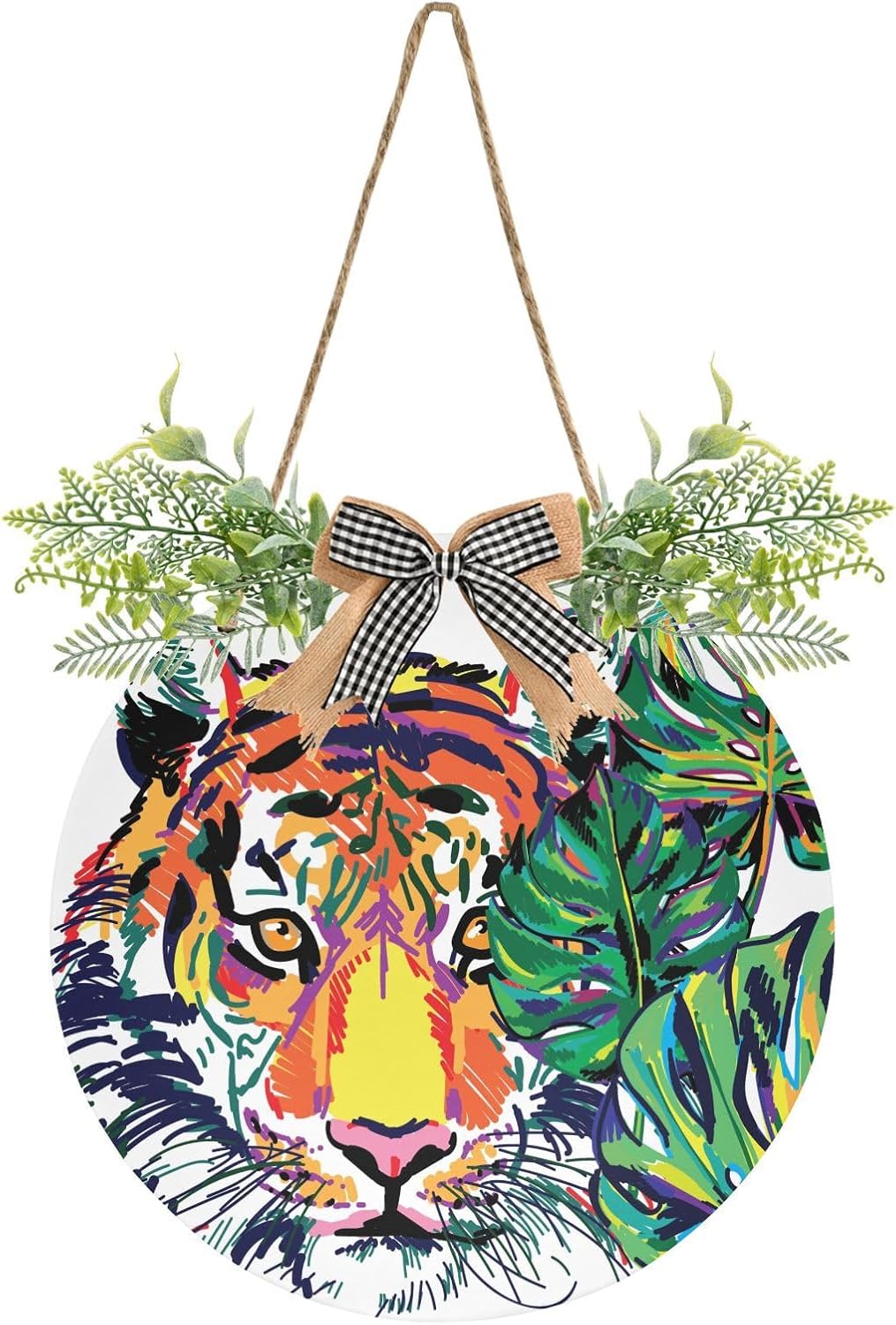 Exnundod Welcome Door Sign Tiger Jungle Wreath