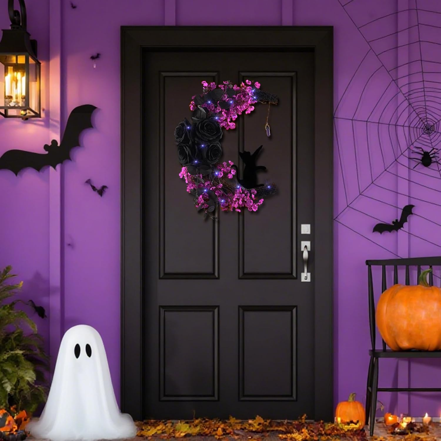 MyCoats Black Halloween Door Wreath with LED Light