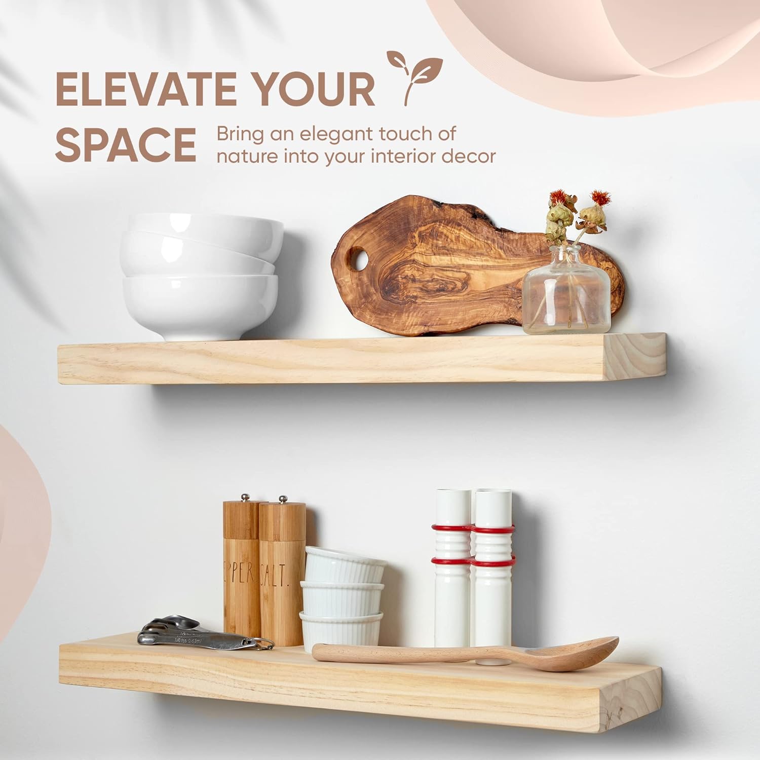 Homeforia 24 Inch Wood Floating Shelves Set of 2