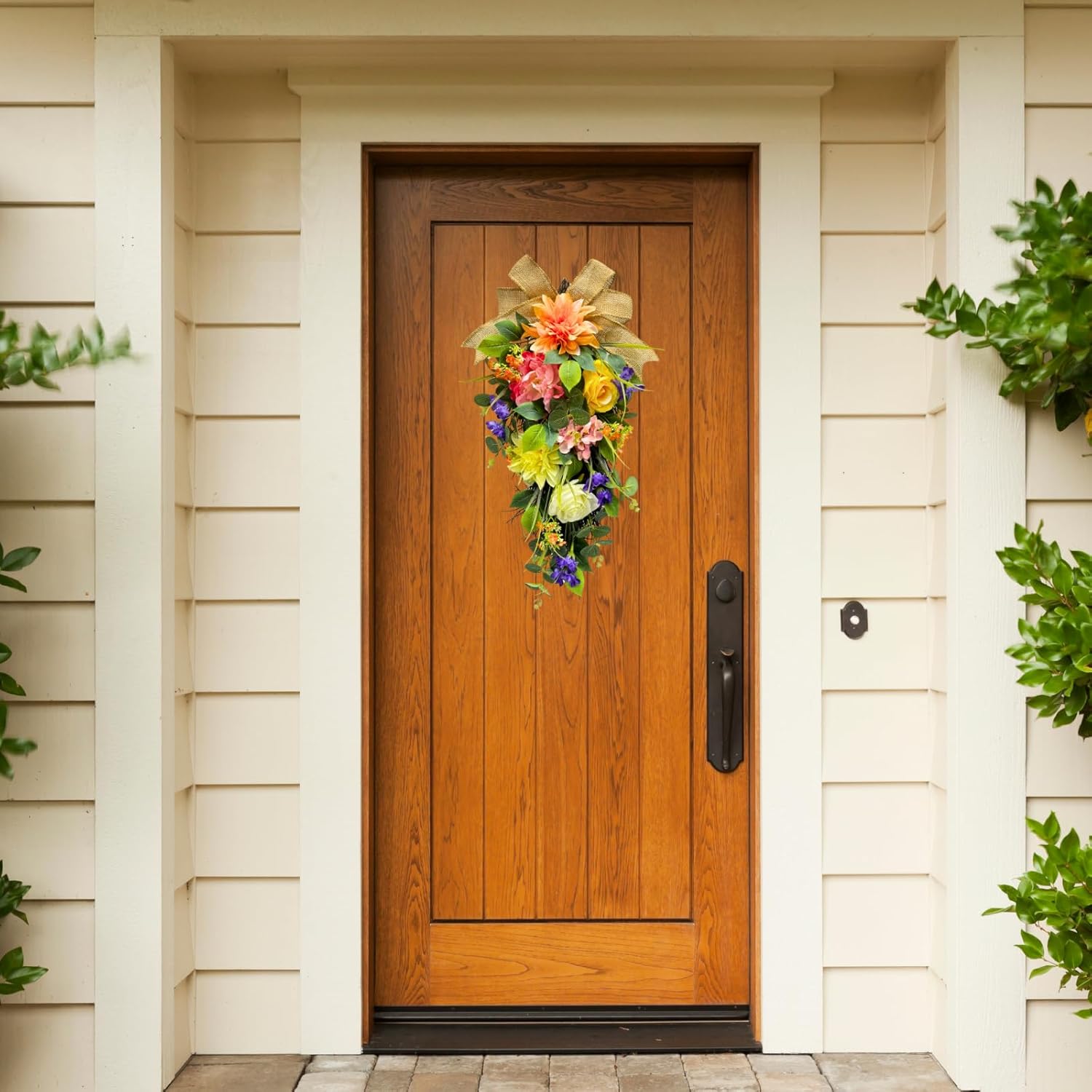 Svndlyn Spring Summer Floral Teardrop Wreath
