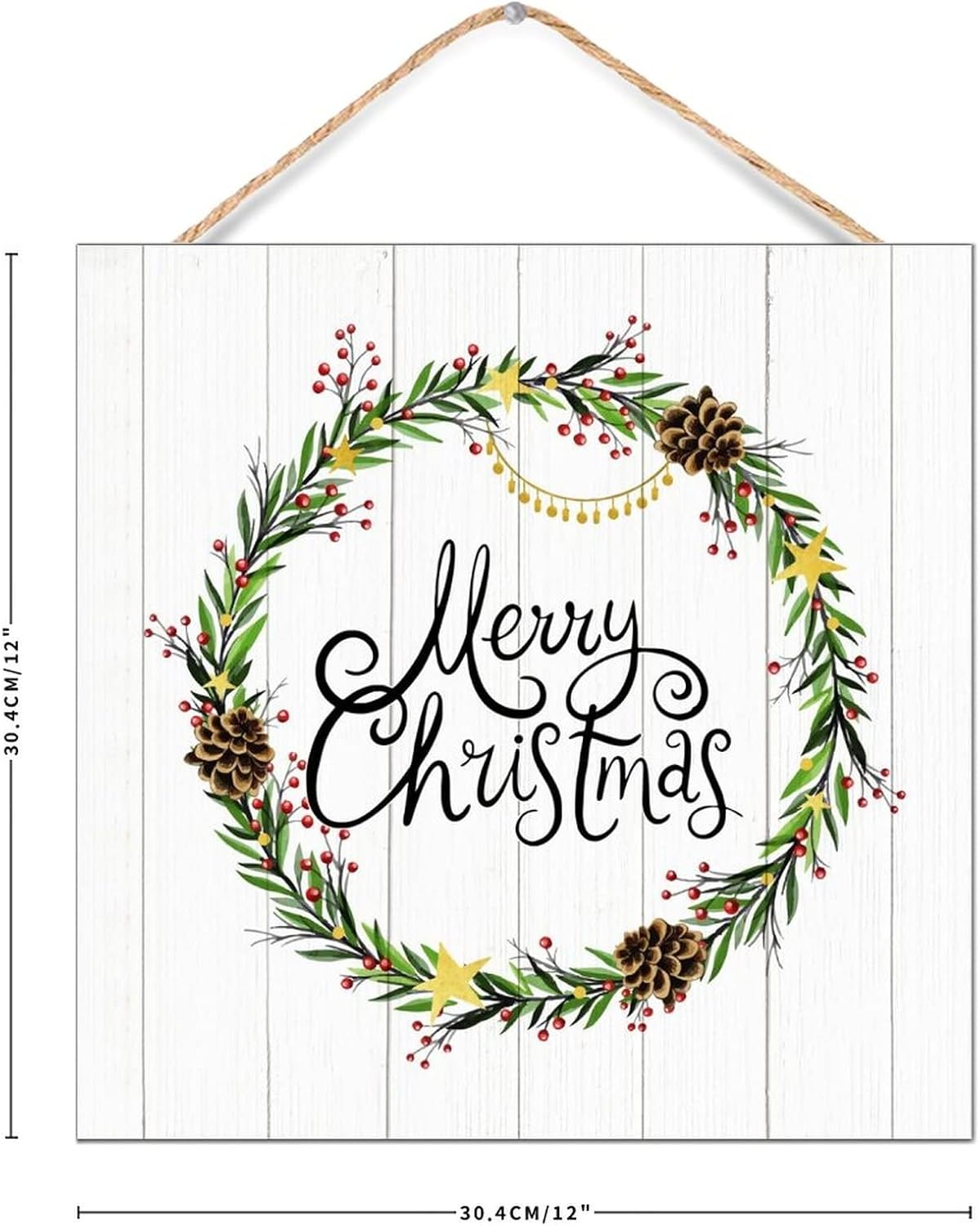 Winter Door Hanger Wreath 12x12in Wooden Plaque