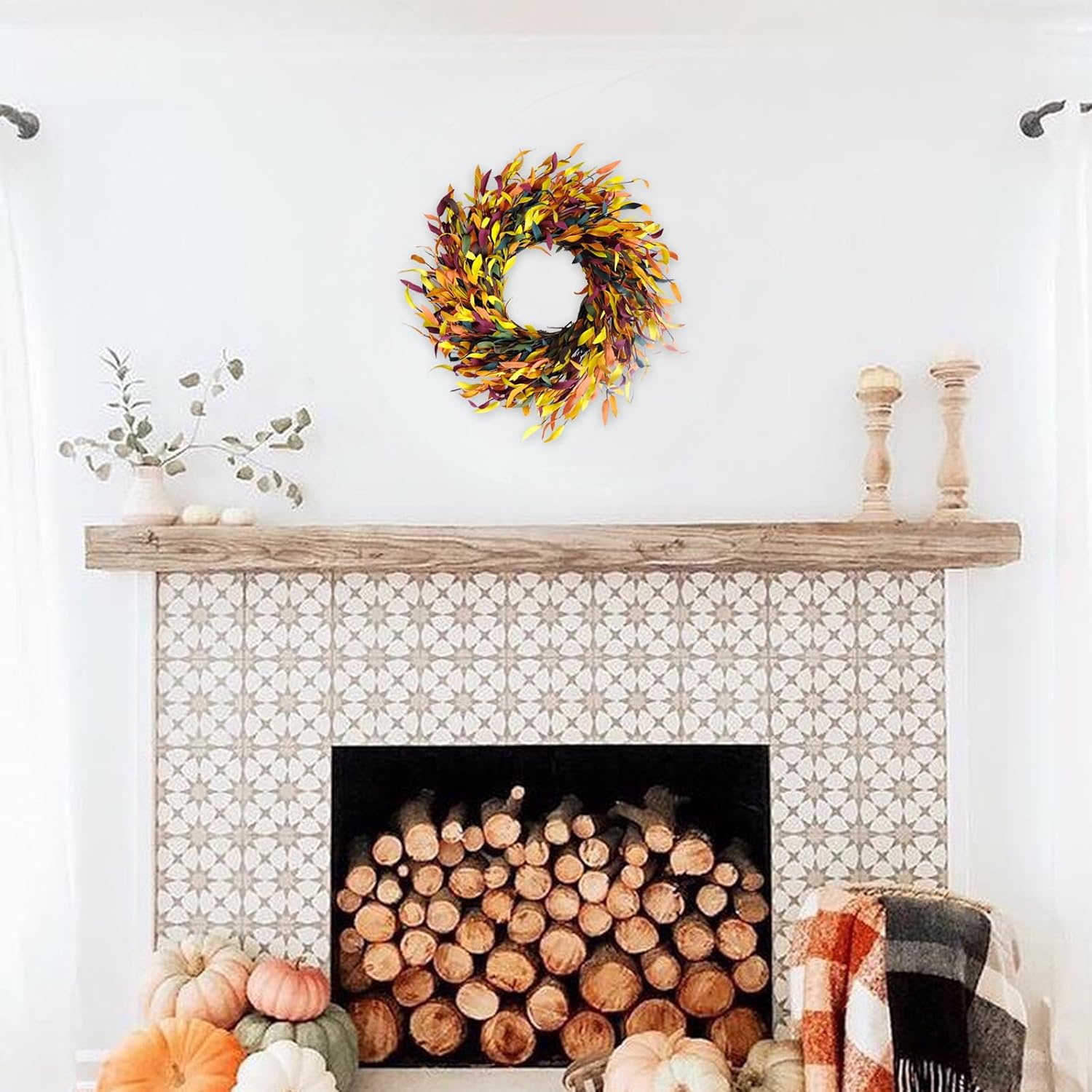 Bibelot Fall Leaf Wreath 20 Inch Autumn Decor