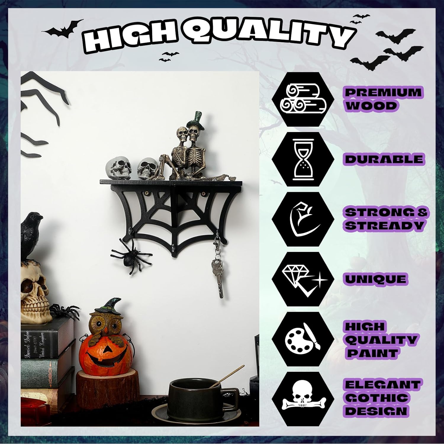 2 Pcs Halloween Spider Web Shelf Gothic Decor