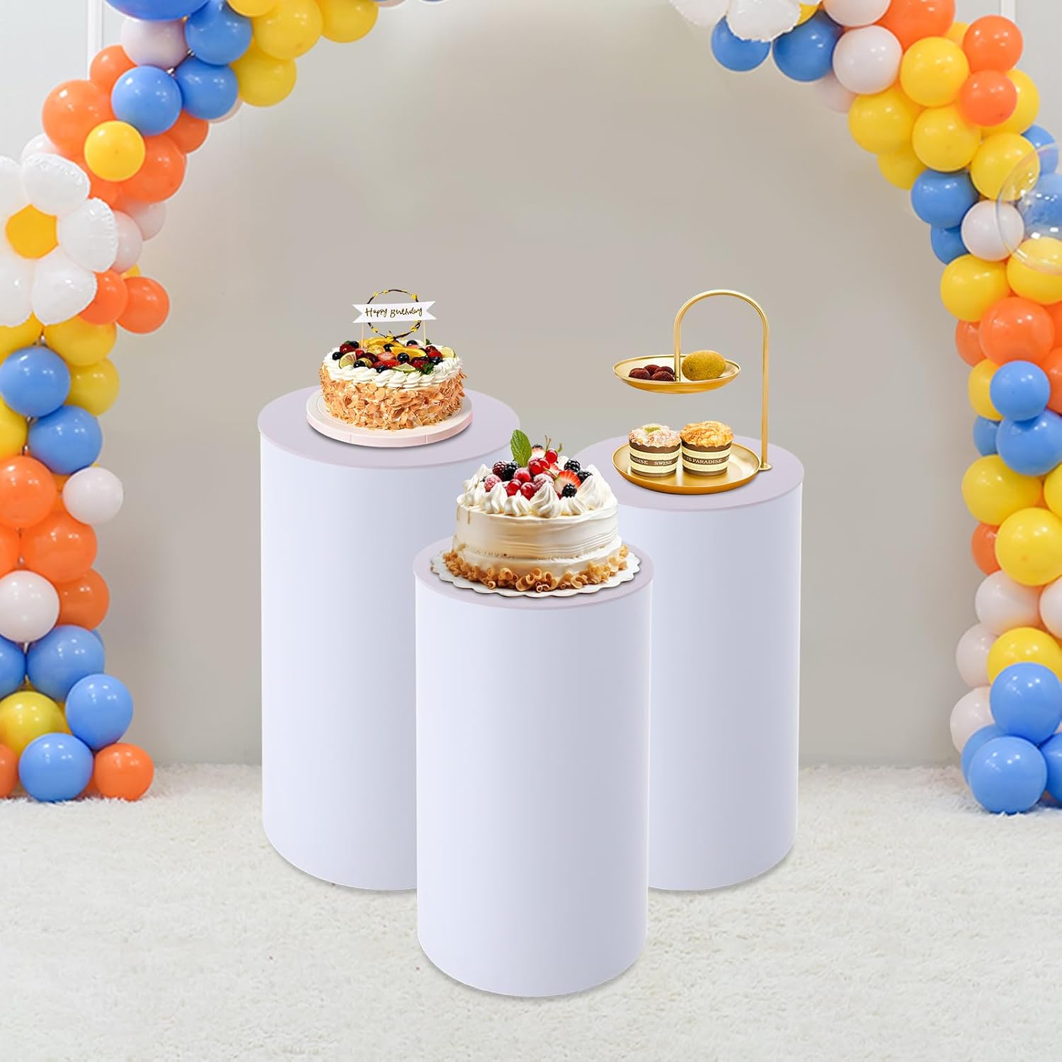 White Cylinder Pedestal Stand 3Pcs for Parties