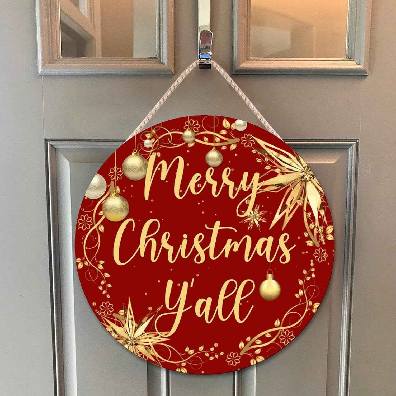 Farmhouse Front Door Hanger Christmas Gold Wreath Decoration