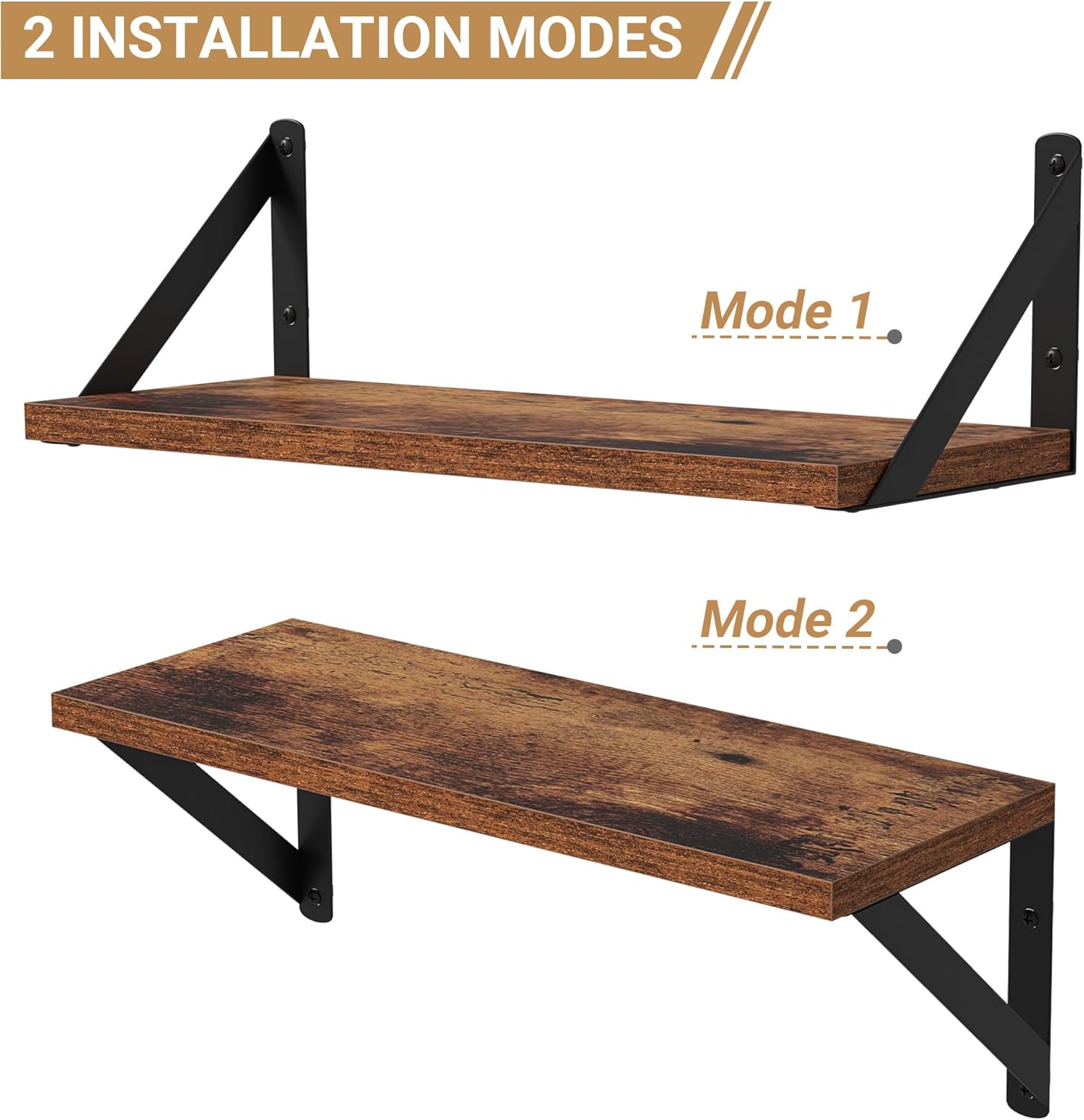 Heimlove Floating Shelves Set of 3 16 Inch Wood Rustic Brown