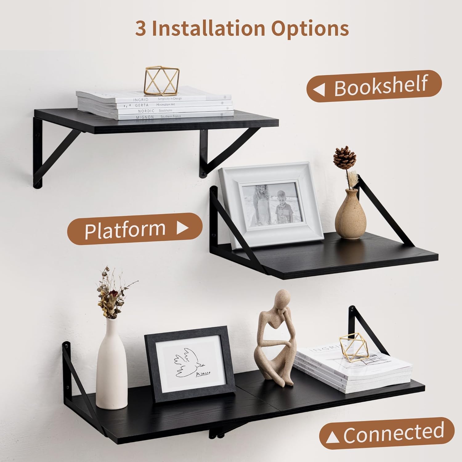 Axeman 16W x 12D Black Floating Shelves Set of 2